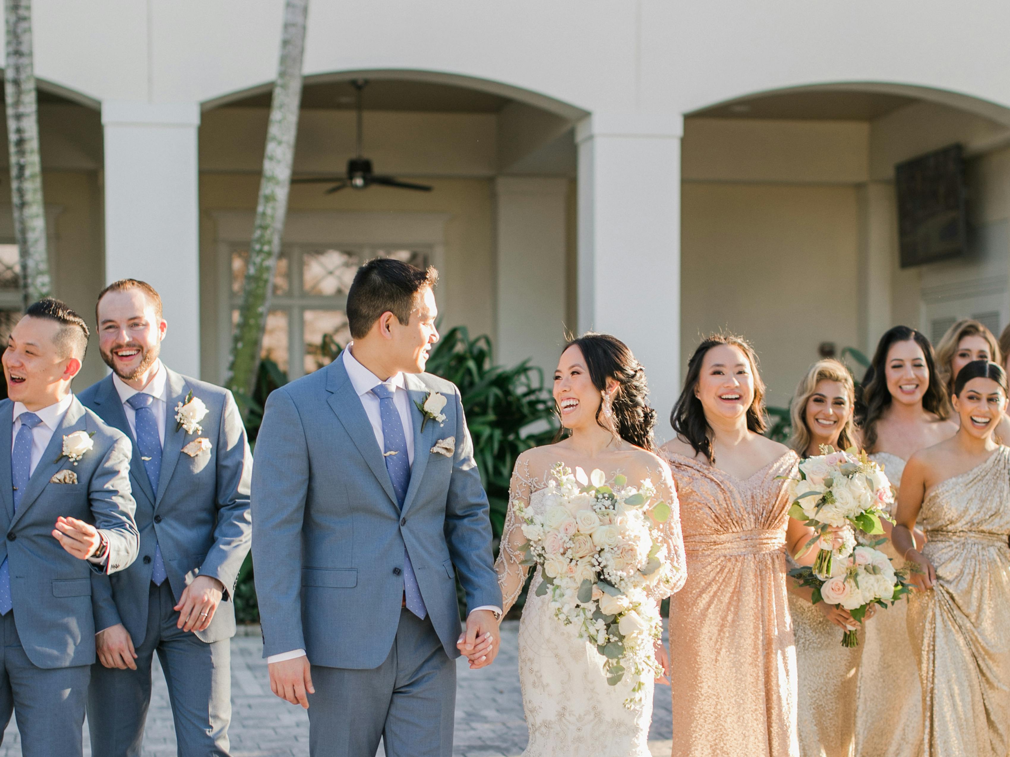 dusty blue and gold wedding color palette