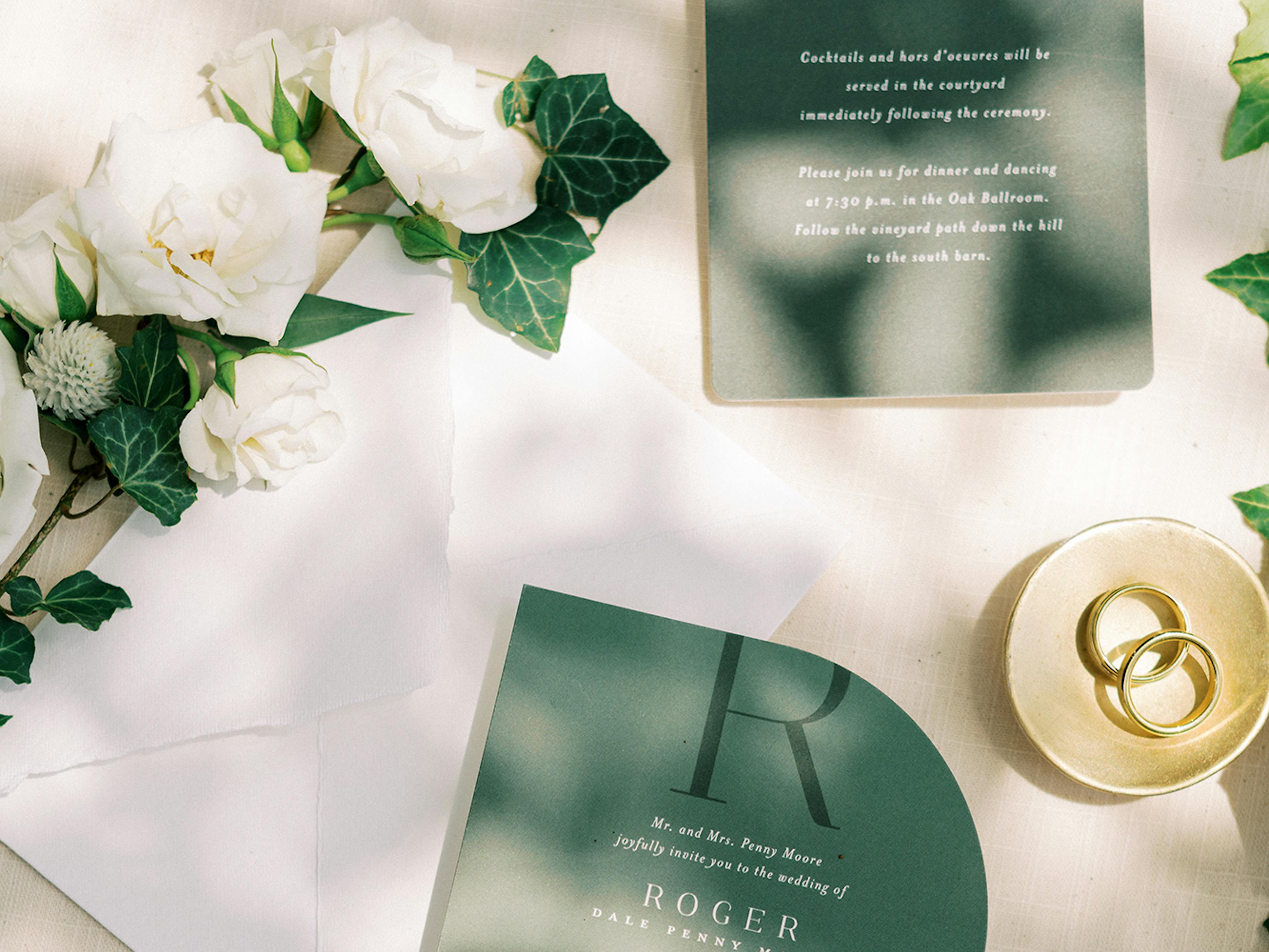 Minimalist green wedding invitations