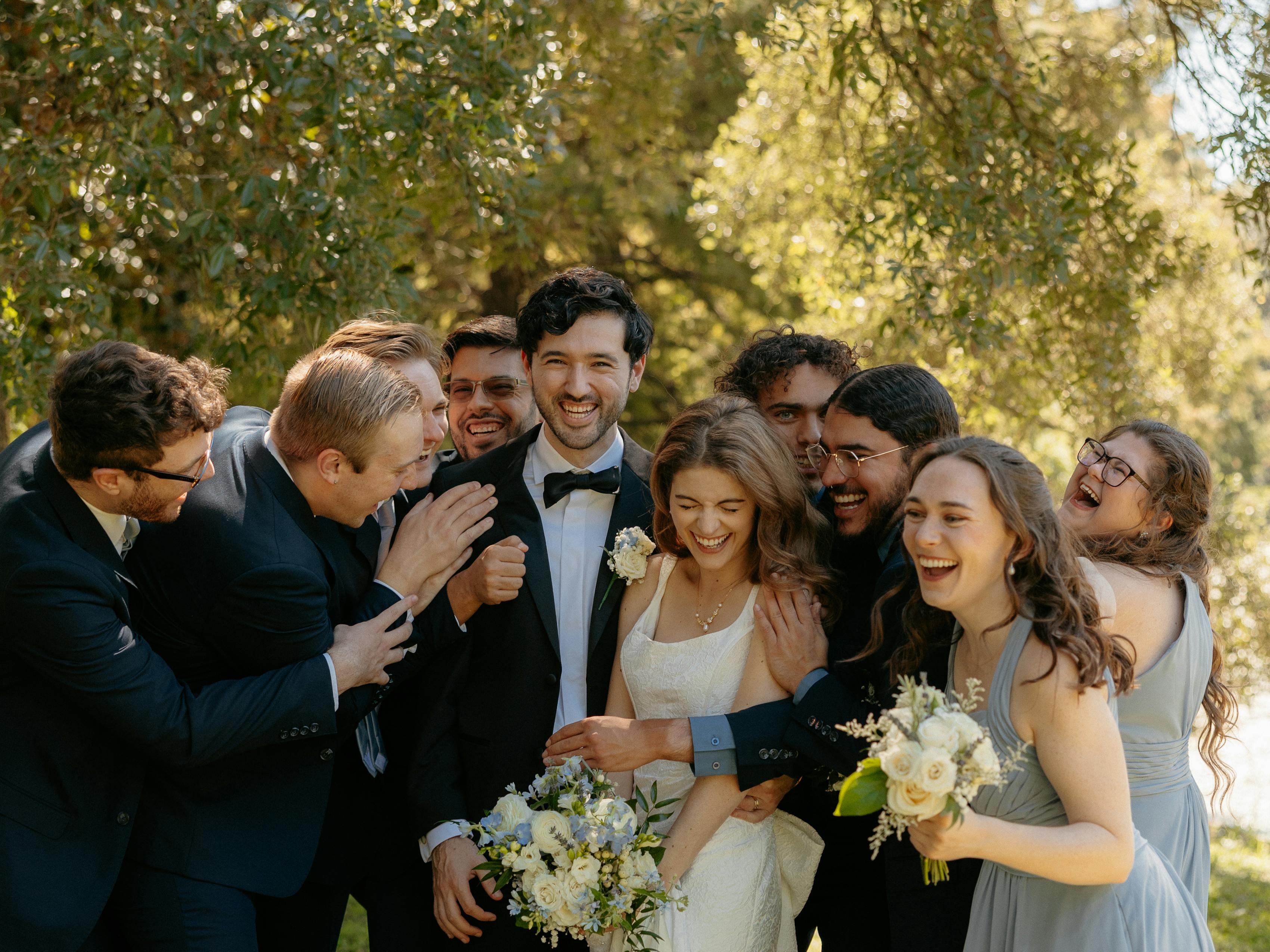 dark and dusty blue wedding party color palette