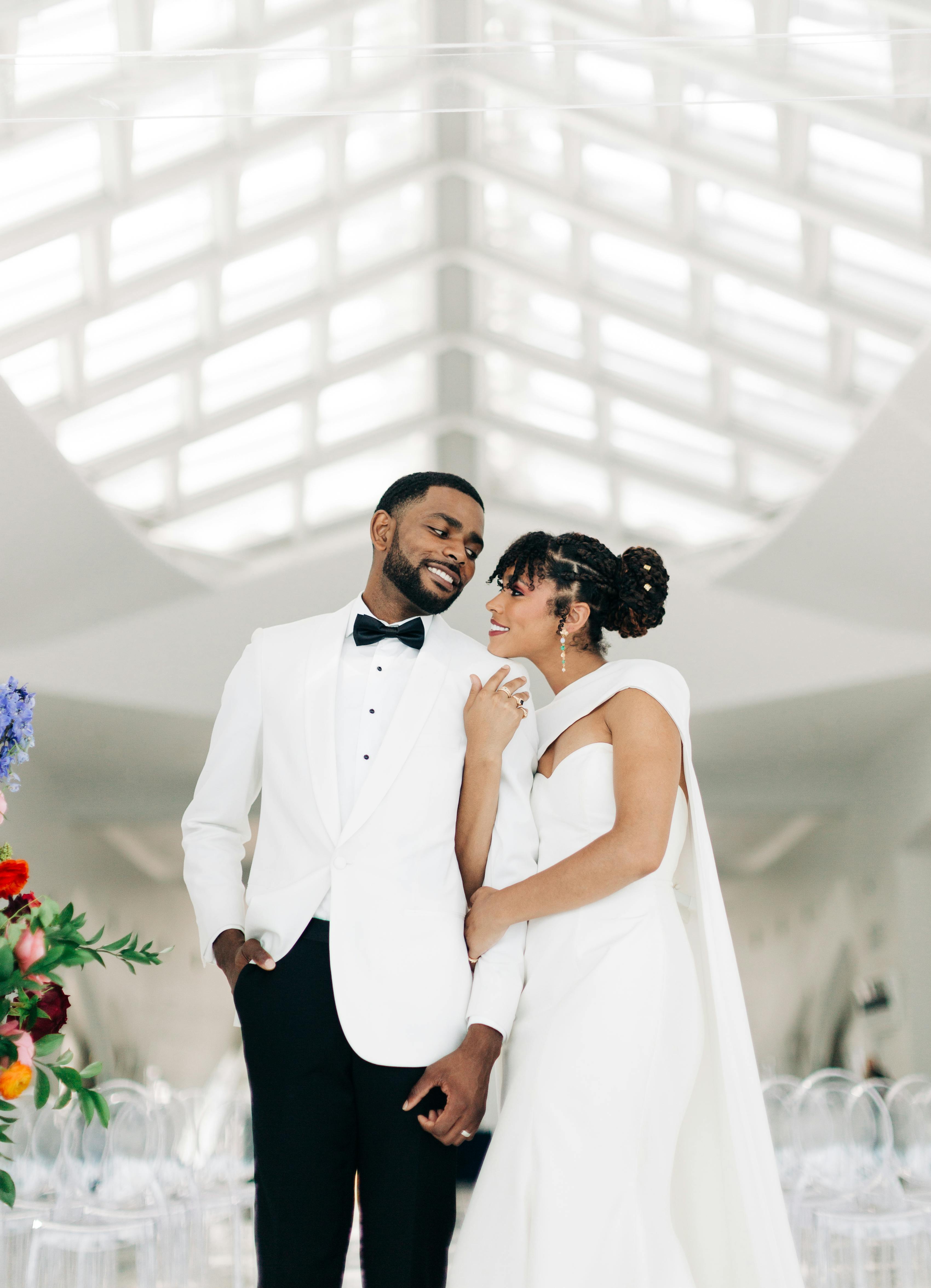 Wedding venue at art gallery for white, light, and airy wedding theme