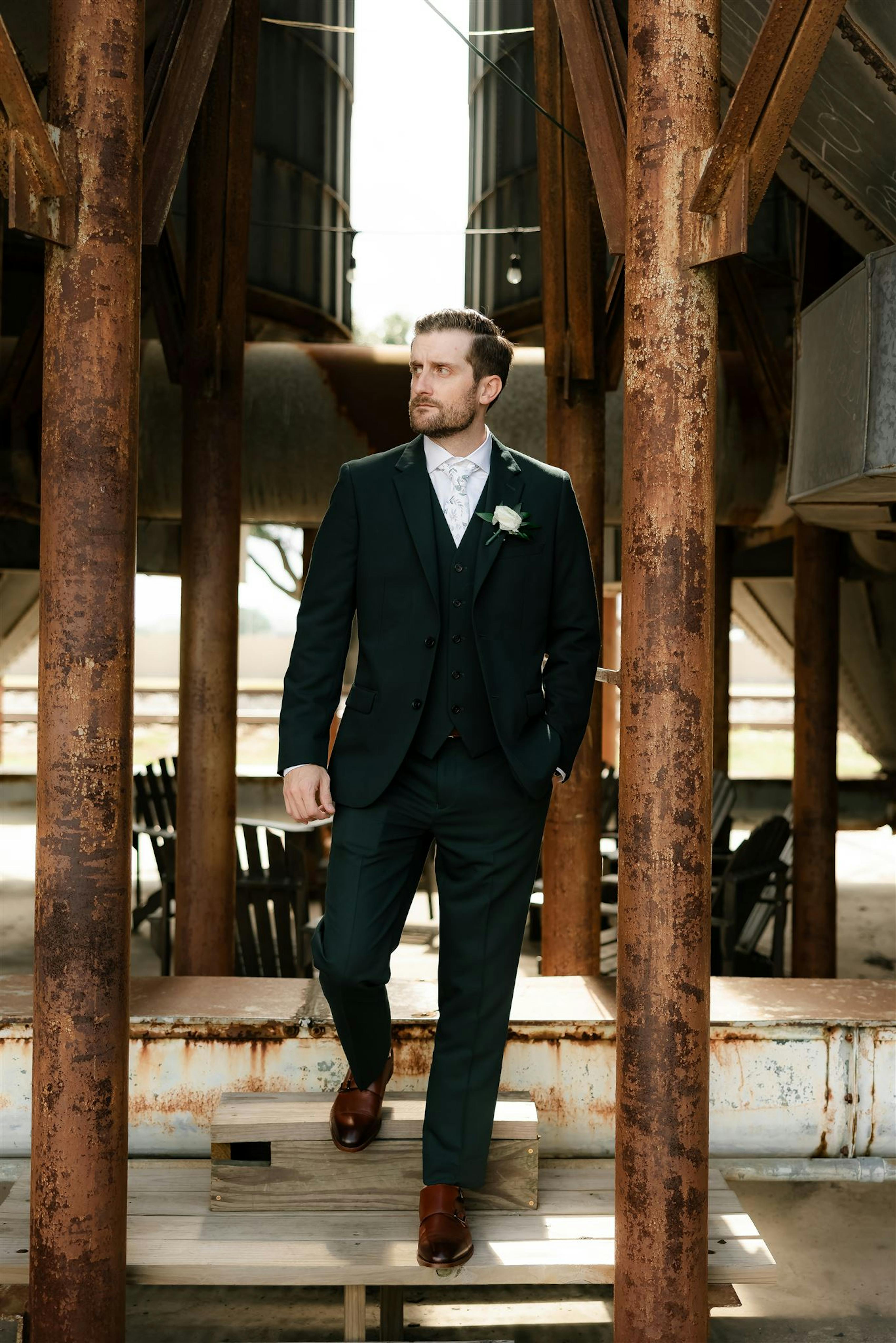 dark green three piece suit for men