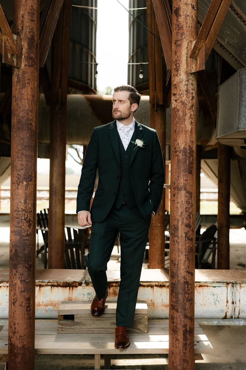 dark green three piece suit for men
