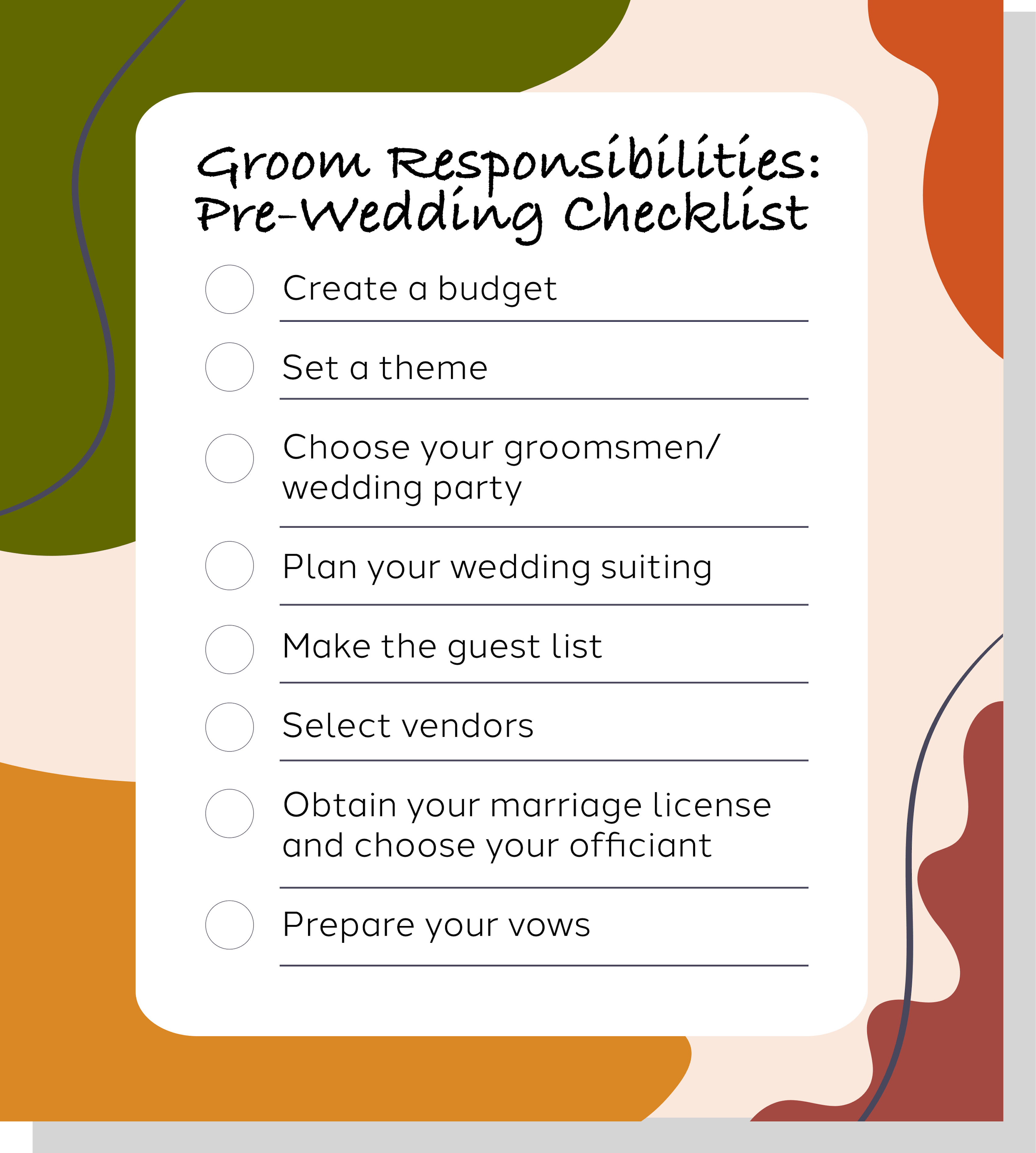 Pre-wedding groom responsibilities checklist