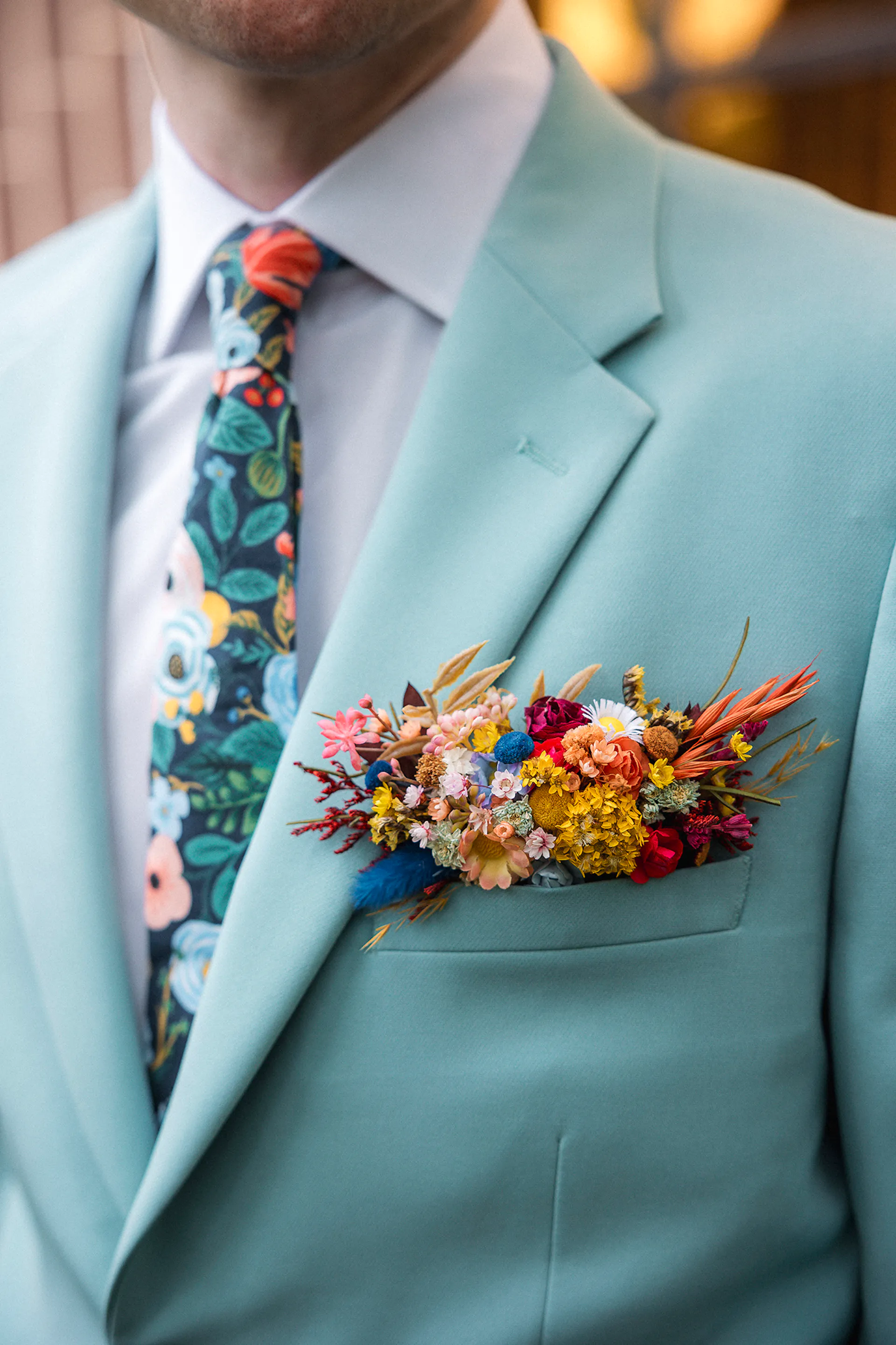 Colorful Mixed-Gender Wedding Party in Vibrant Suits | Real Wedding ...