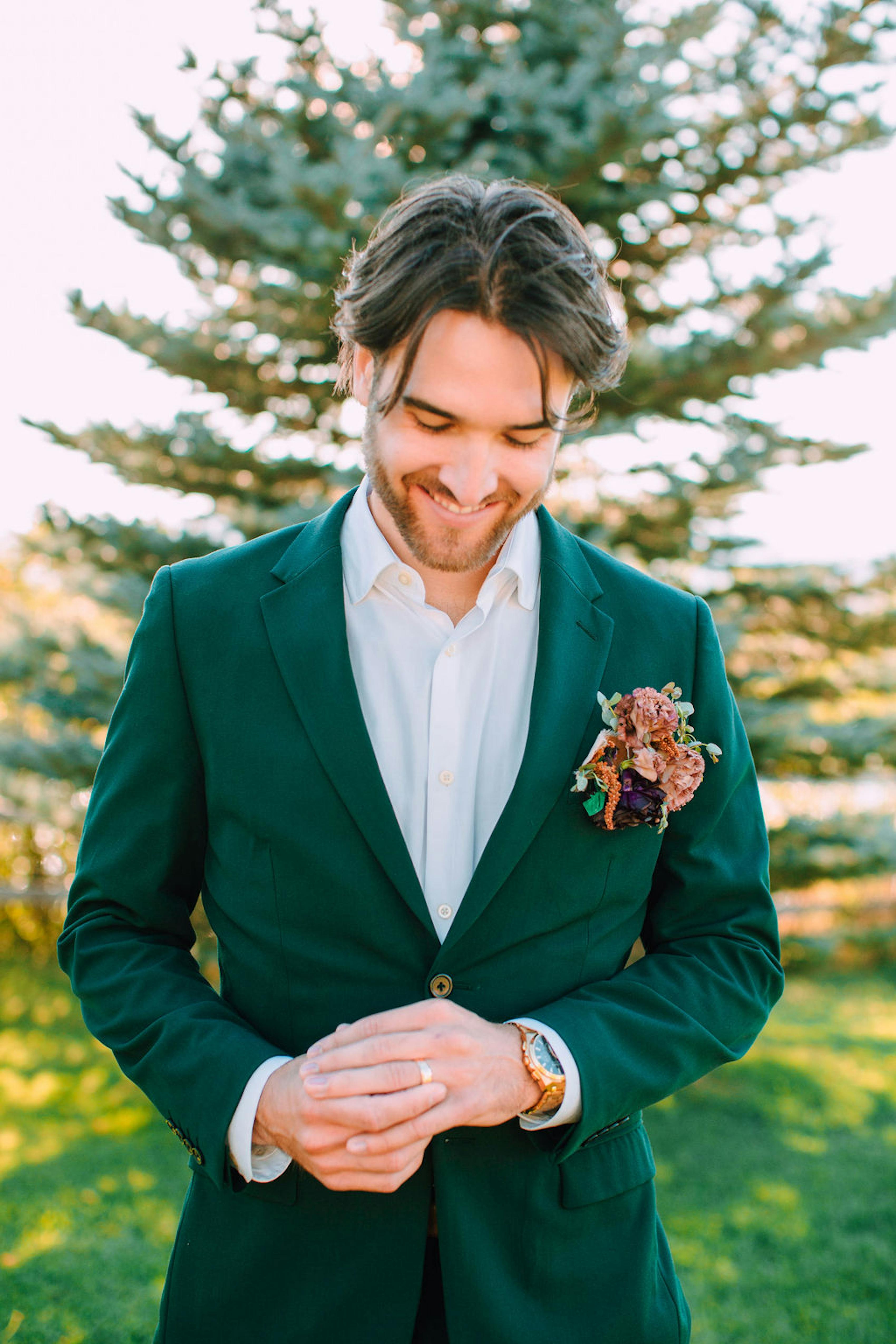 green groom suit for wedding