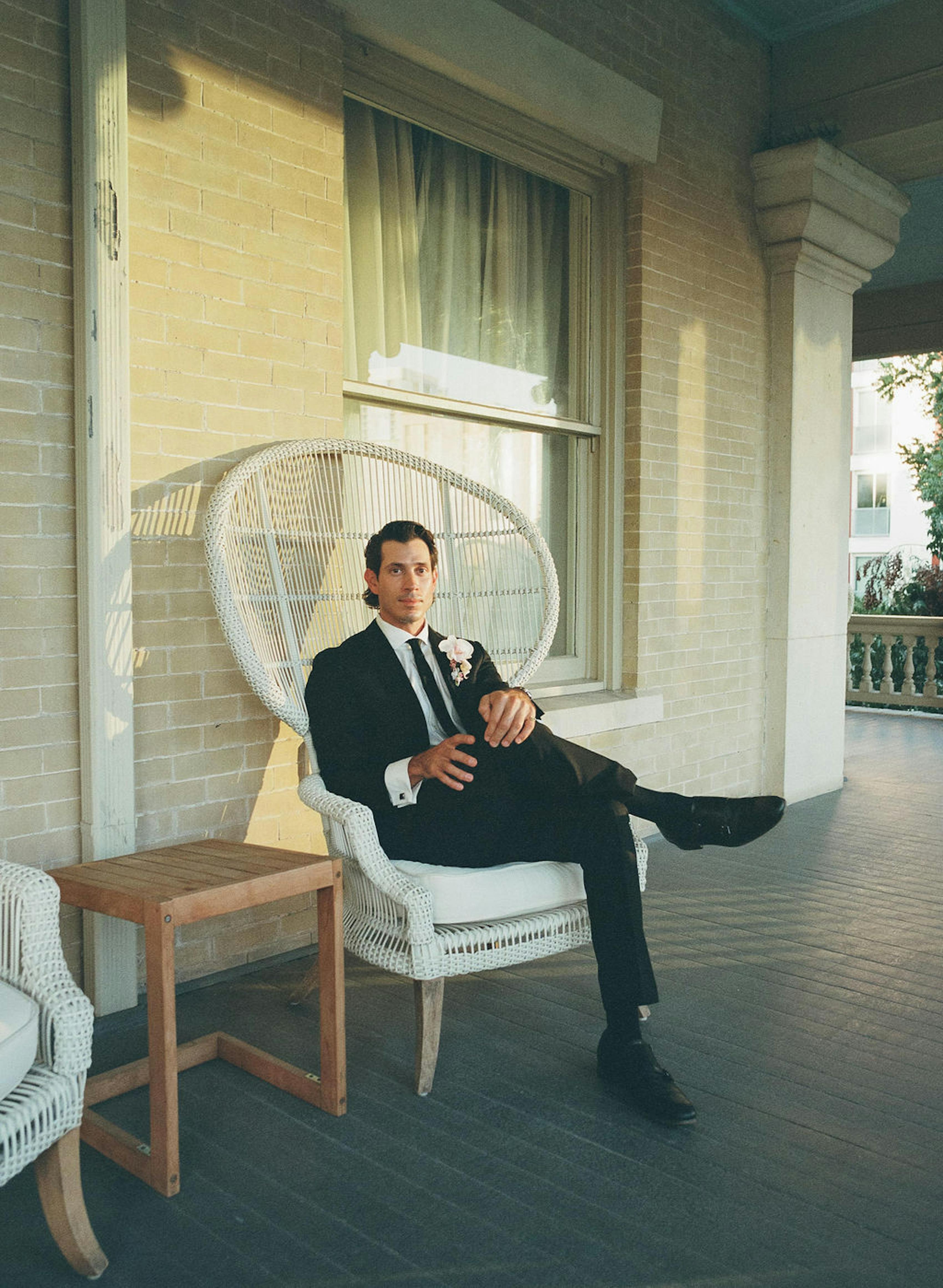 Black groom outfit for hotel wedding in Texas
