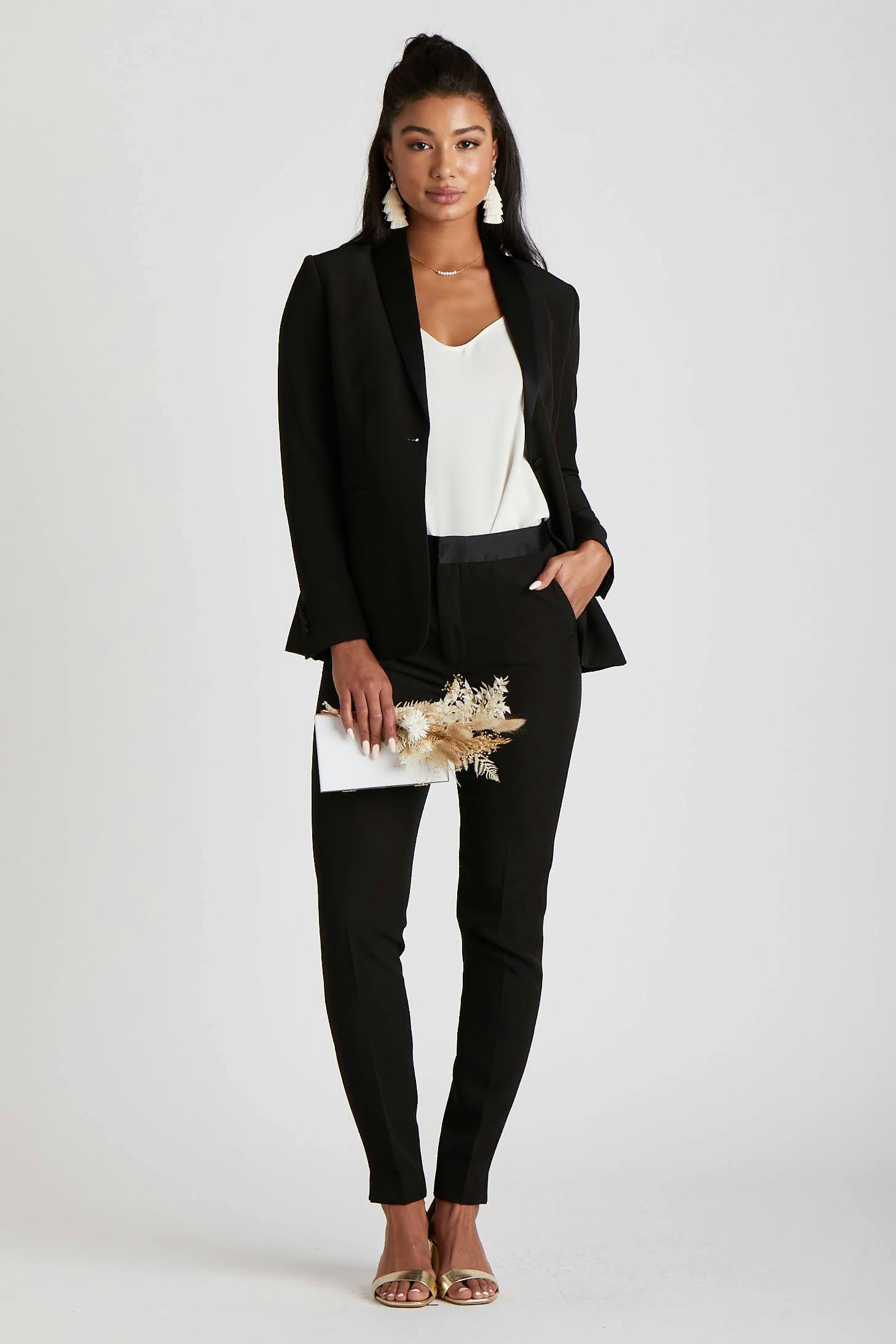 What are some tips for styling a black pantsuit for a wedding? - Quora