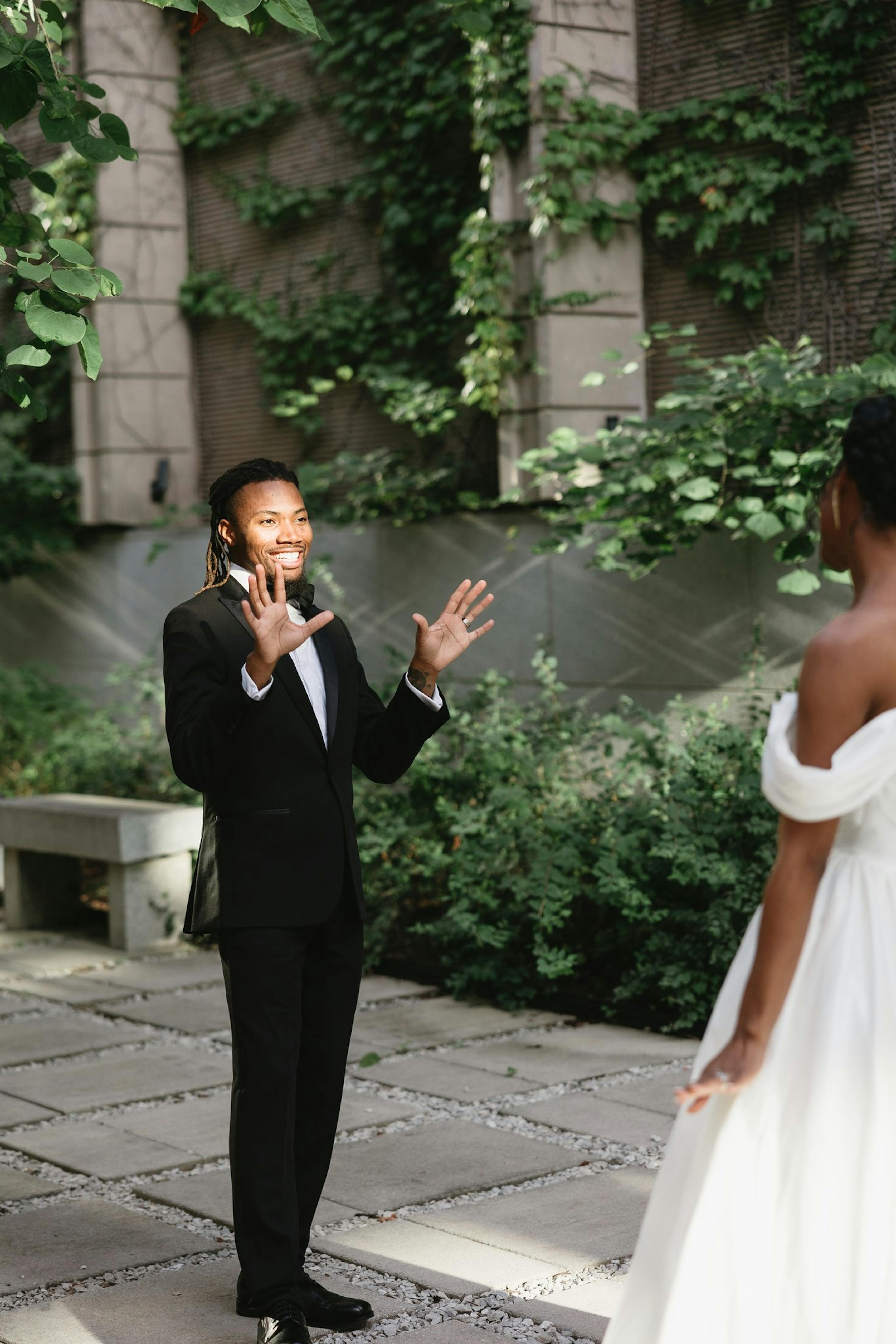 bride and groom first look
