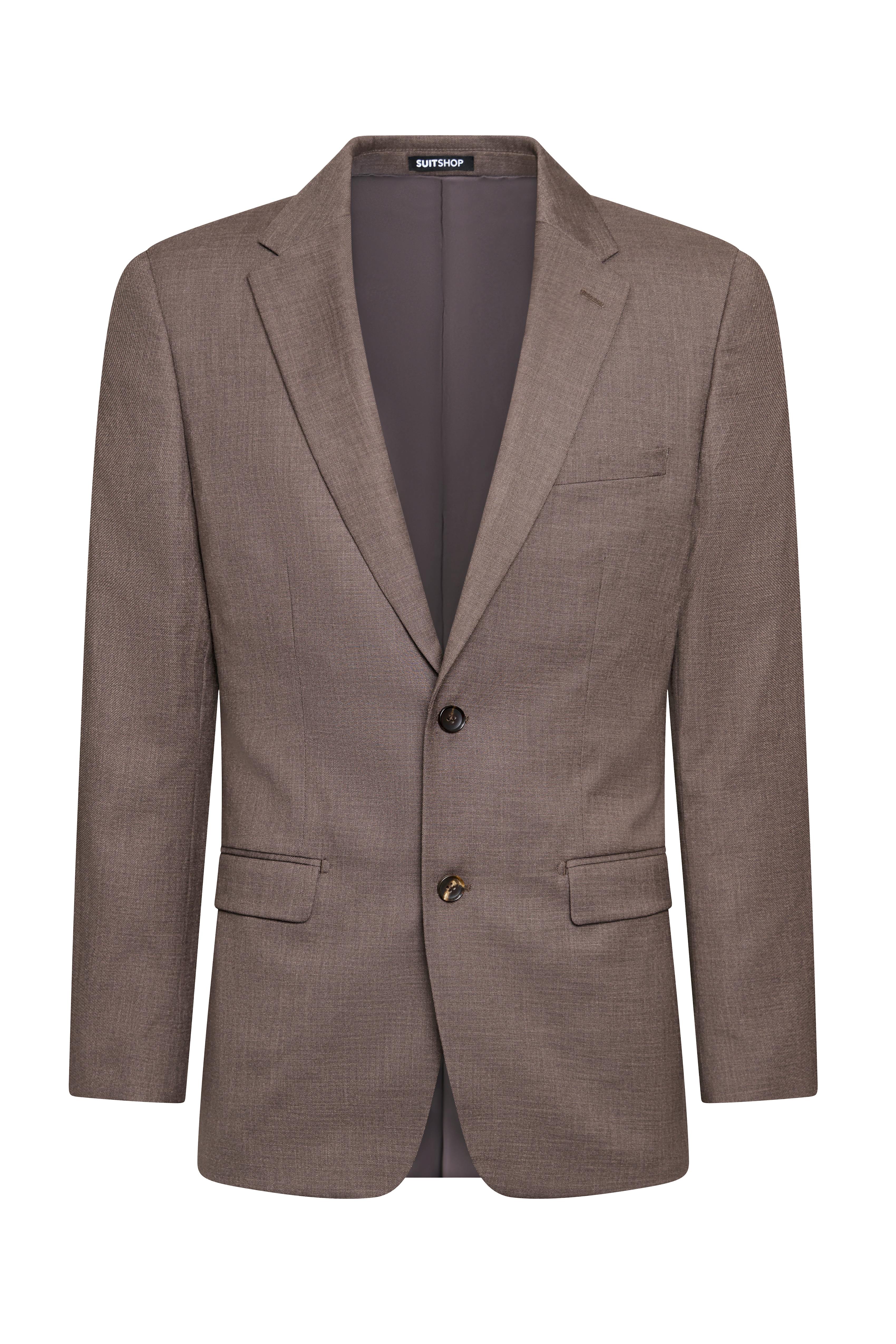 Textured brown suit in linen style performance fabric