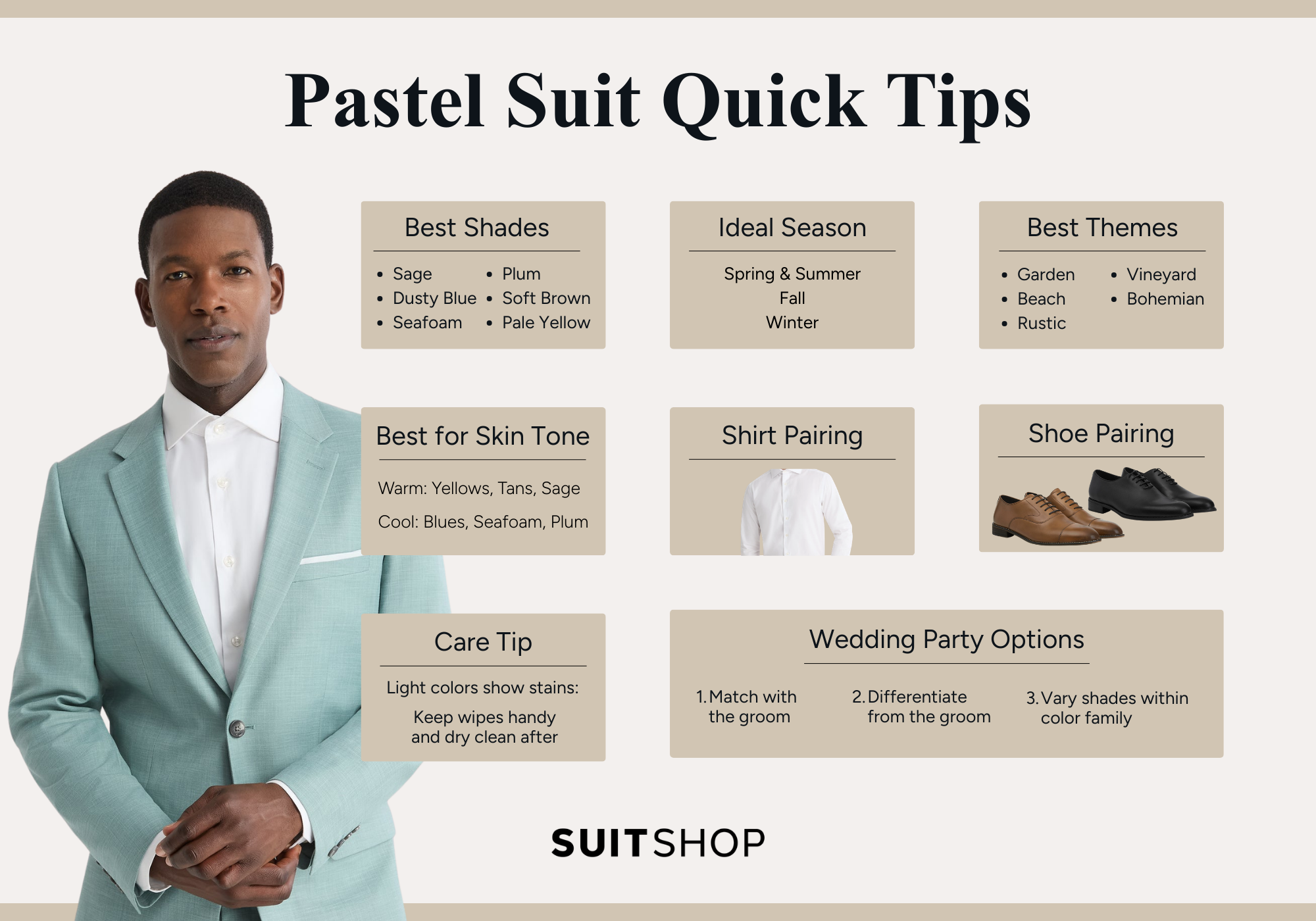 Infographic showing 8 quick tips for pastel suit owners.