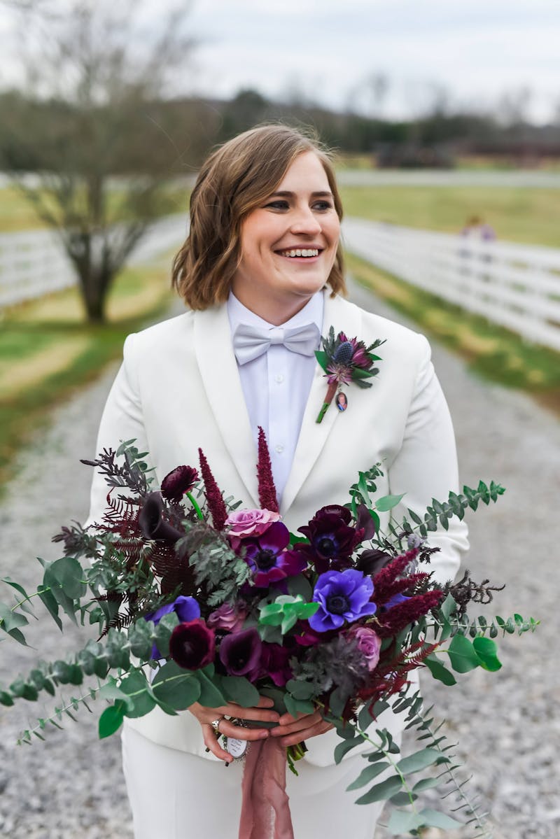 moody purple wedding flowers