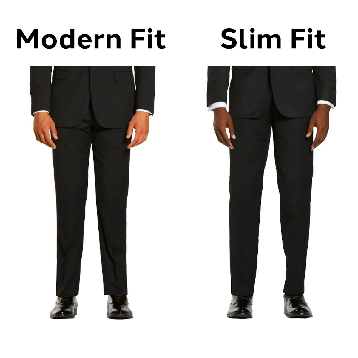 The difference between Modern Fit vs Slim Fit Pants, Modern Cut vs Fit Cut Pants, Modern vs Slim Pants