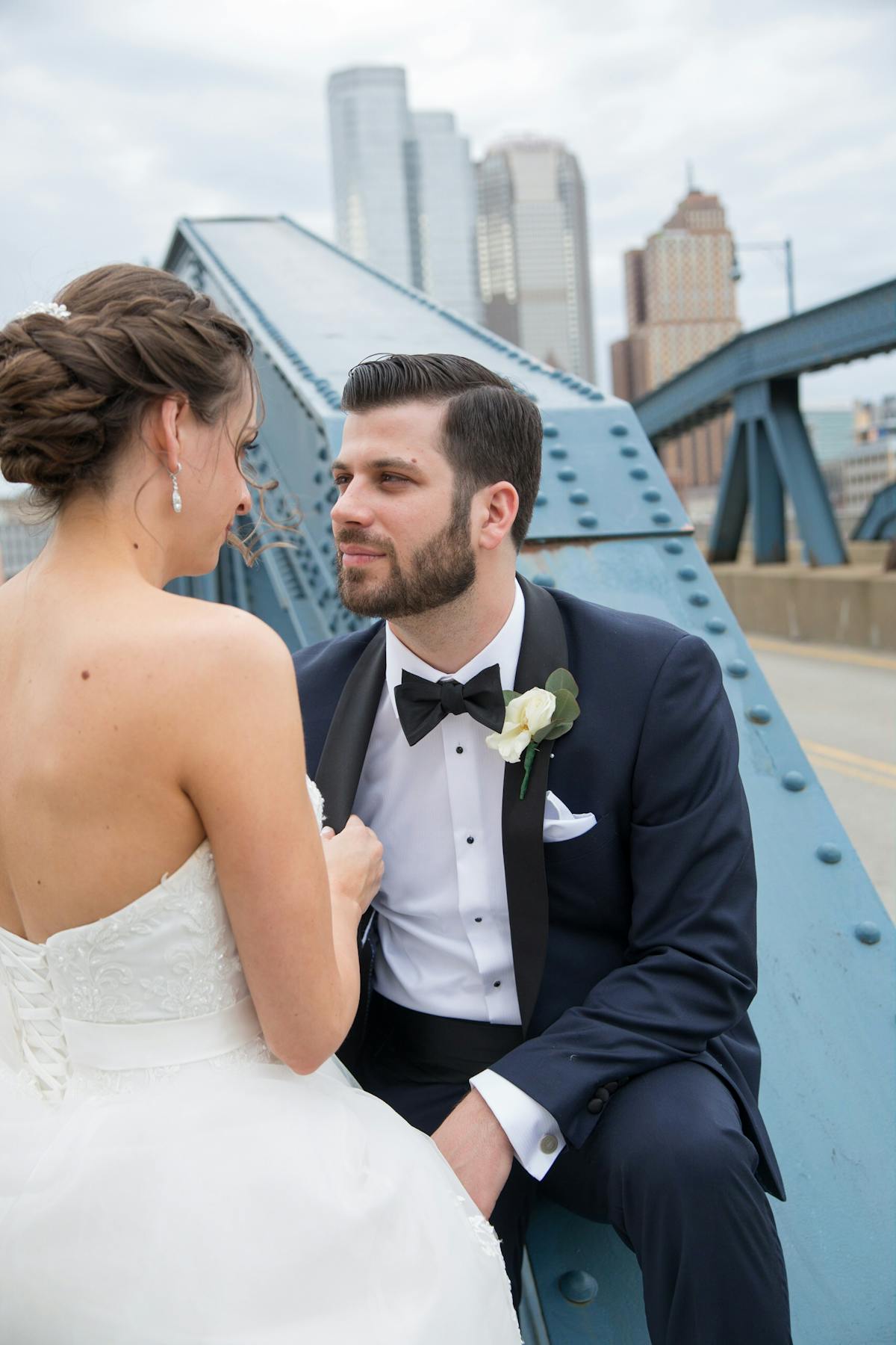 Groom in Navy Tuxedo