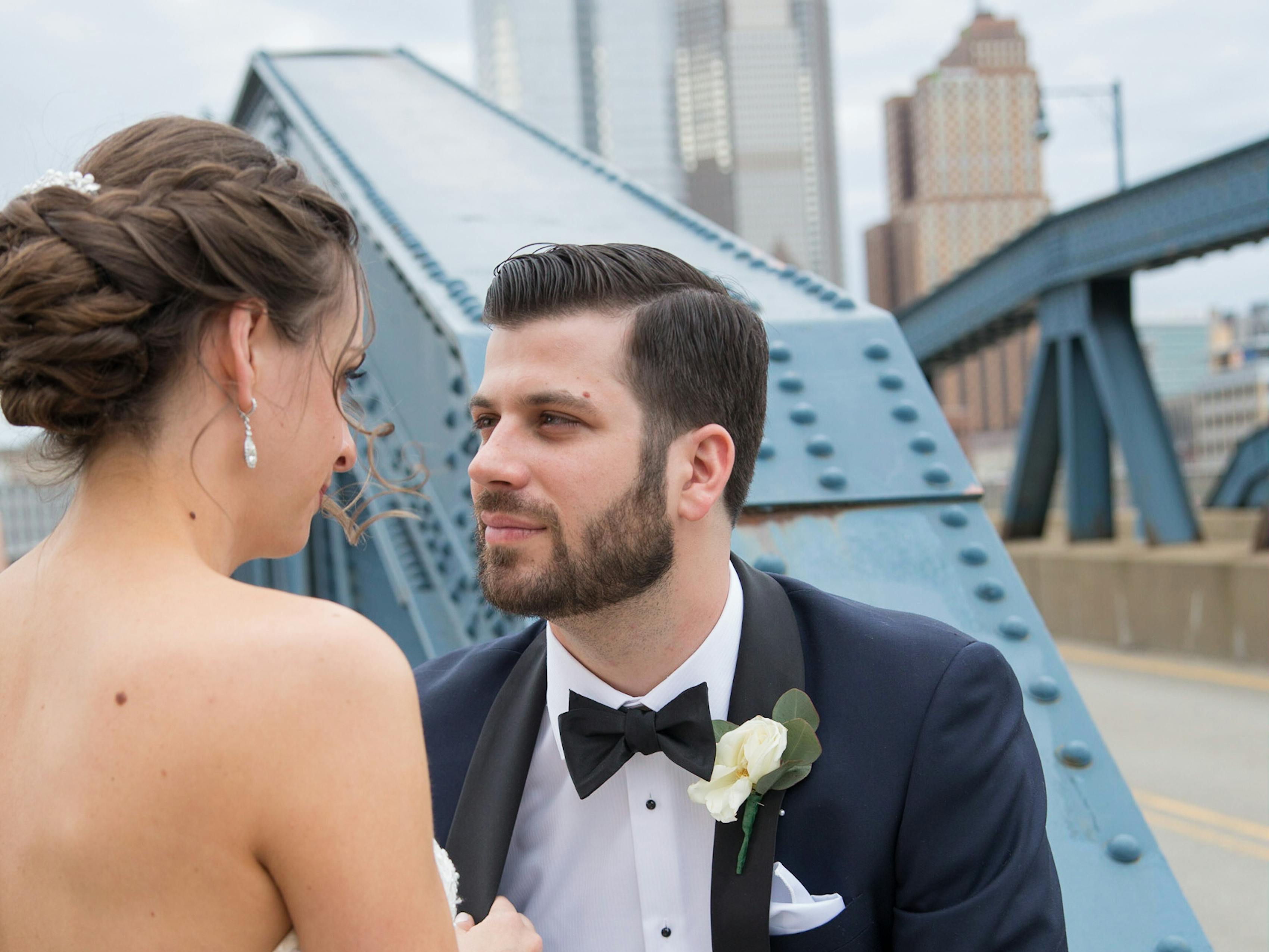 Groom in Navy Tuxedo