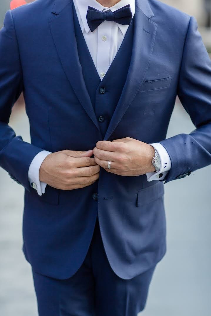 Rules and how to's for buttoning your wedding suit or tuxedo and vest for men.