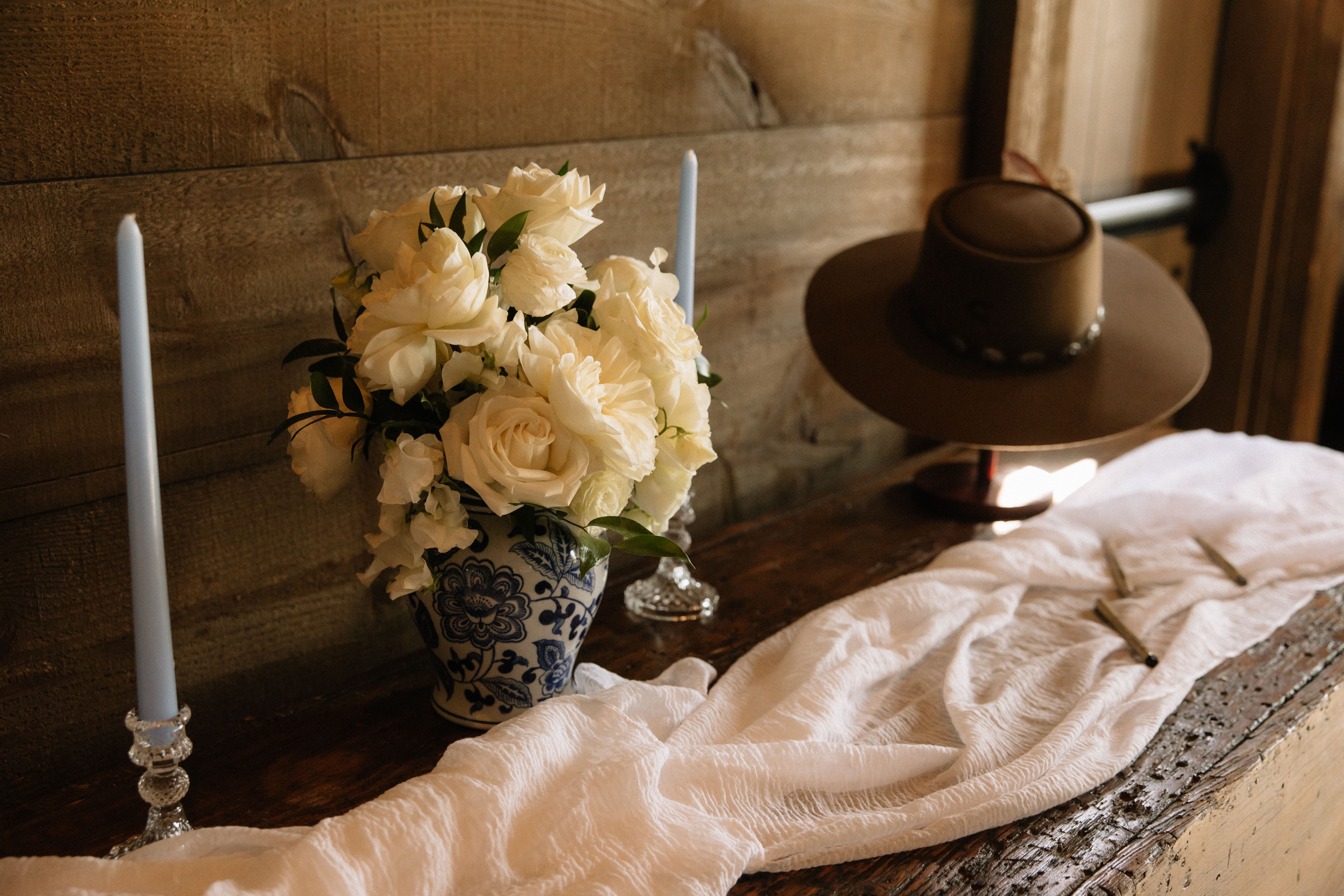 Cowboy wedding decorations on a table