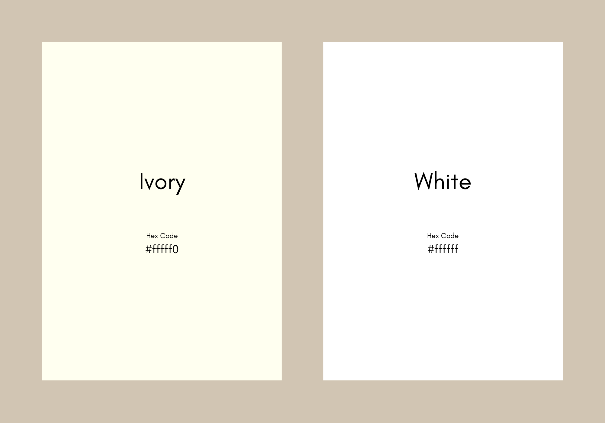 A quick comparison of ivory vs white, including hex codes.