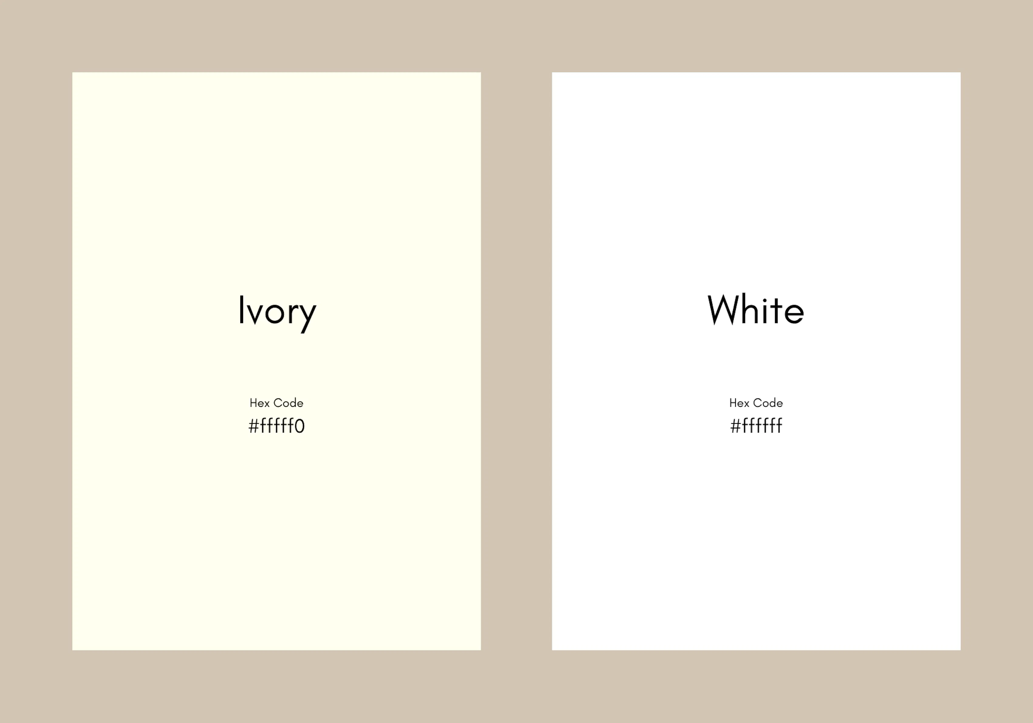 A quick comparison of ivory vs white, including hex codes.