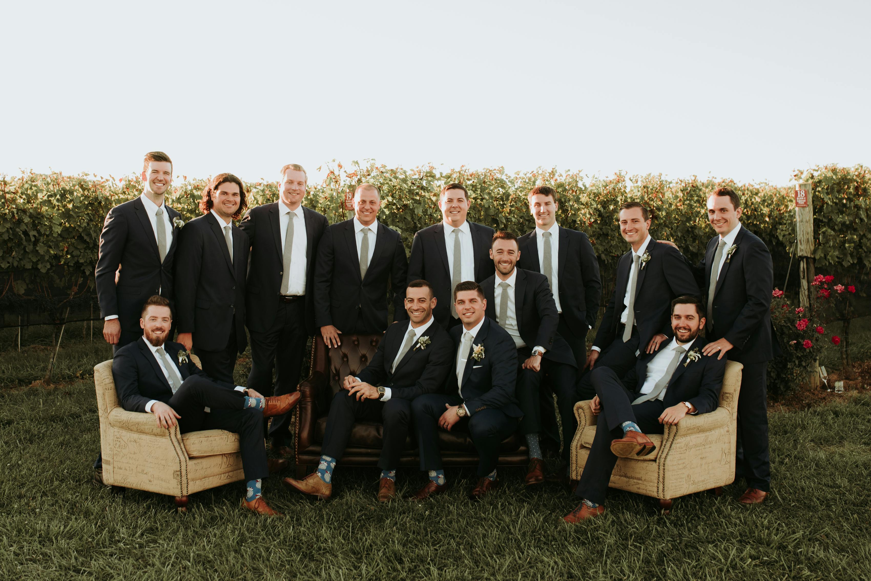 Handsome Groomsmen in Fall Vineyard Wedding