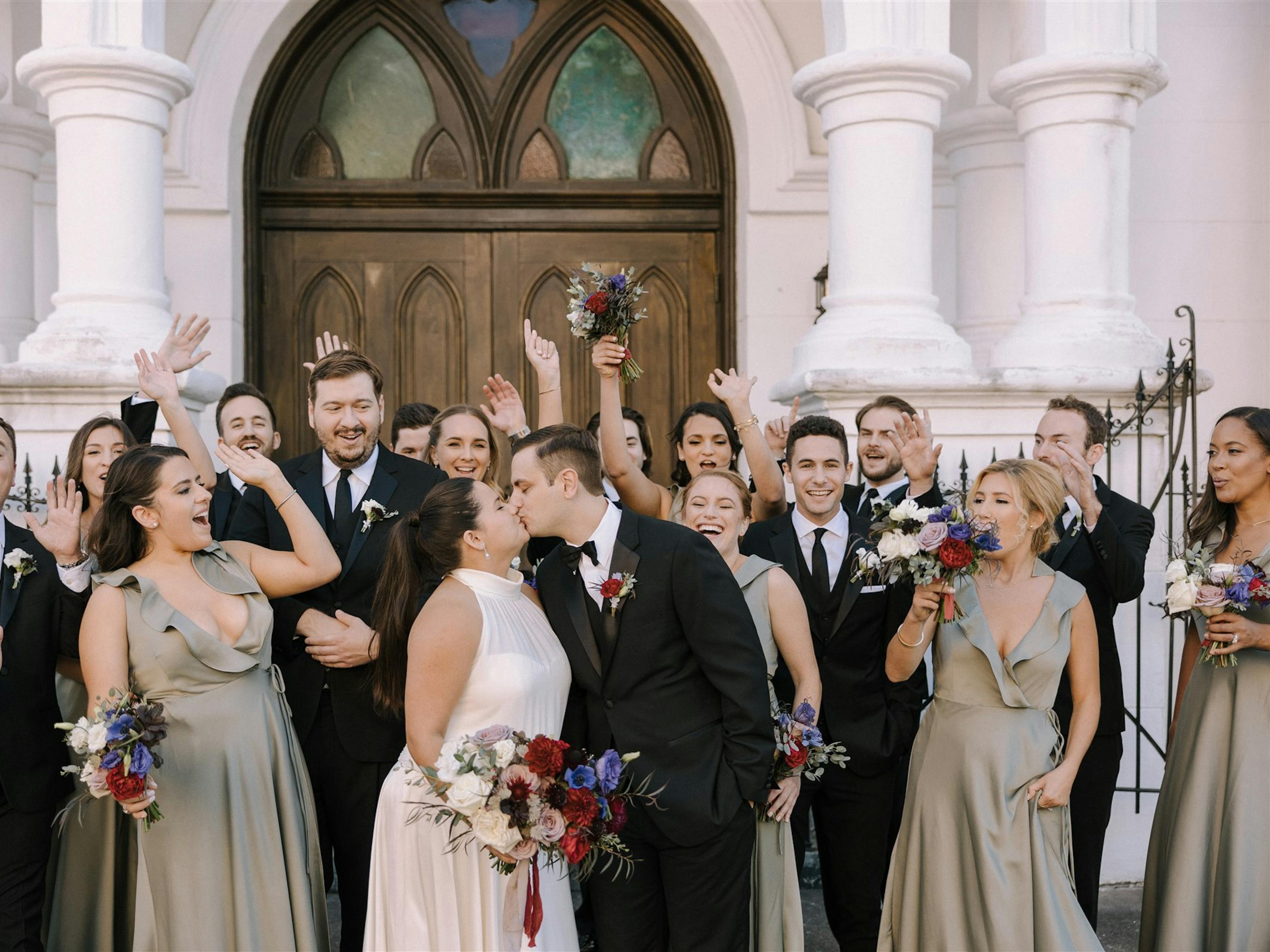 moody wedding party looks