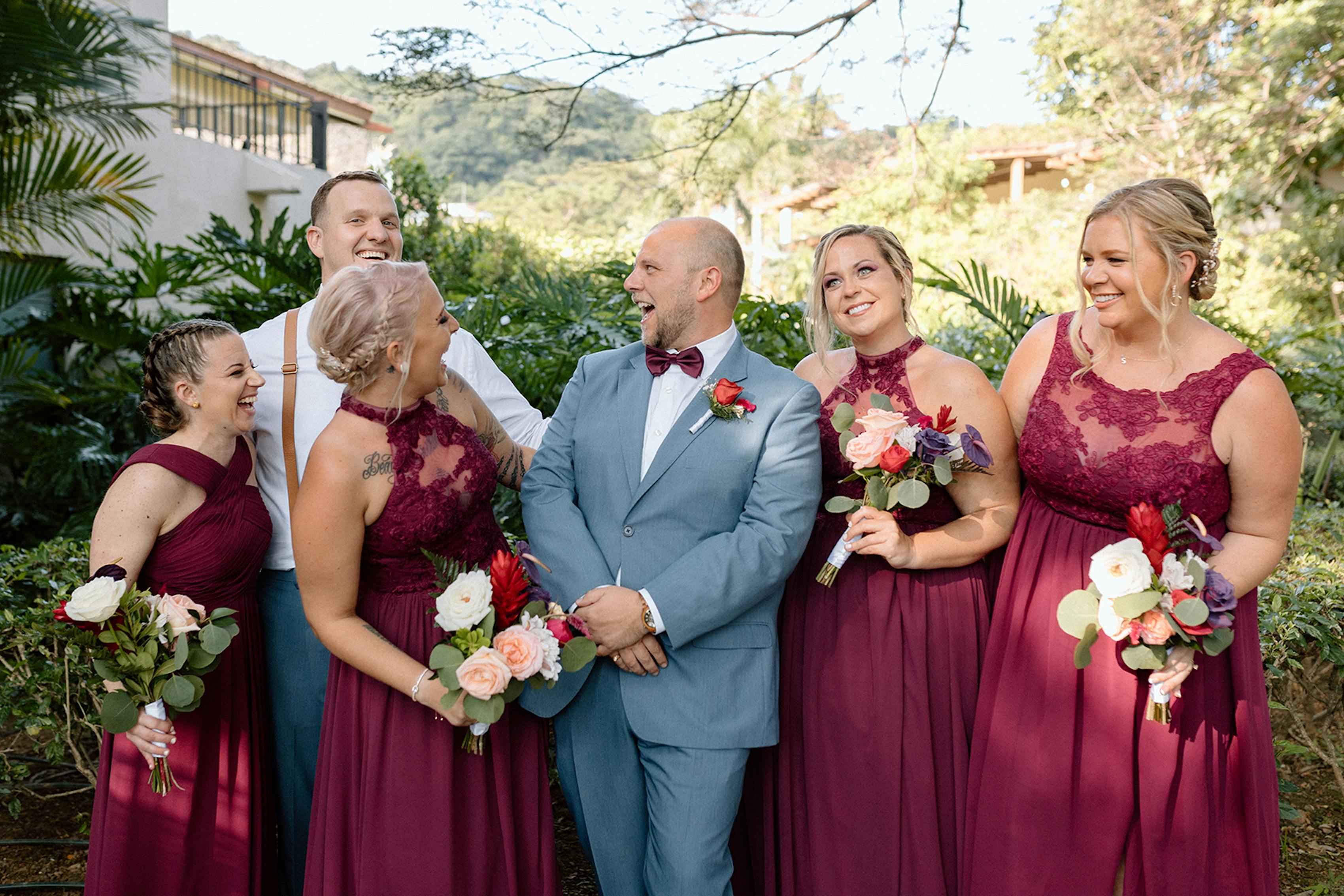 slate blue and raspberry wedding colors