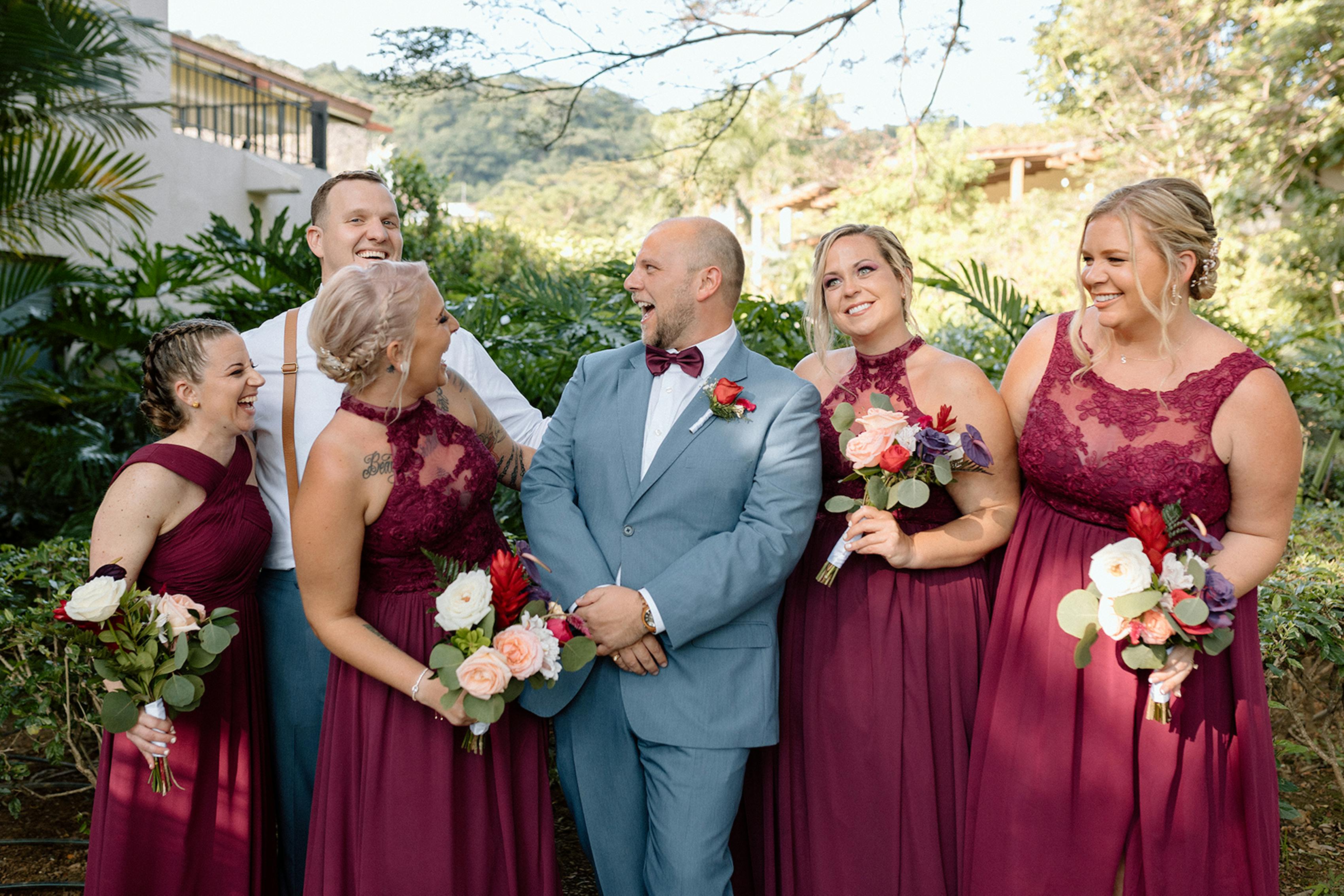 slate blue and raspberry wedding colors
