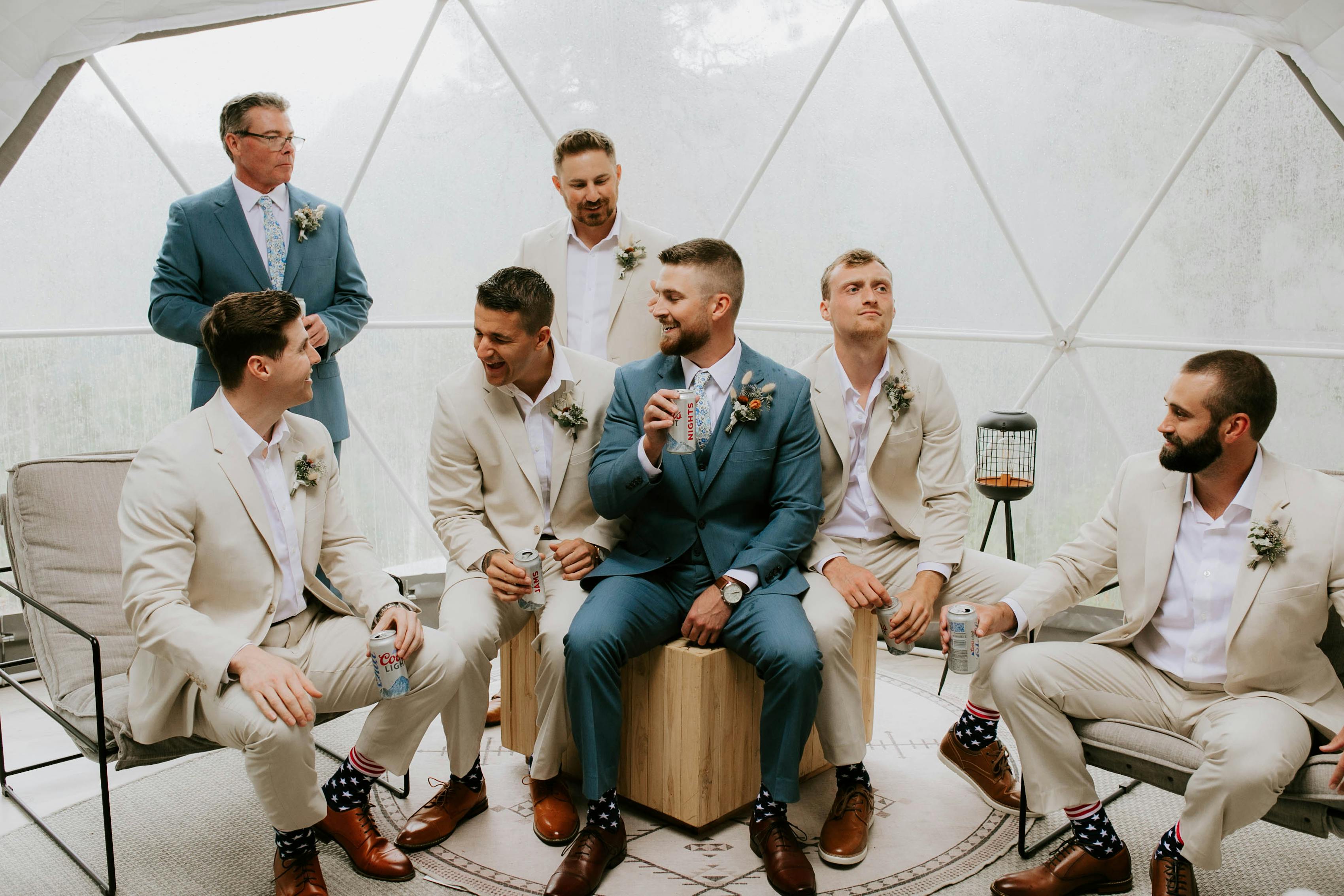 tan and blue wedding color palette
