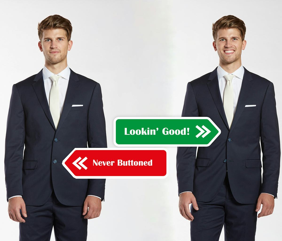 Rules and how to's for buttoning your wedding suit or tuxedo and vest for men.