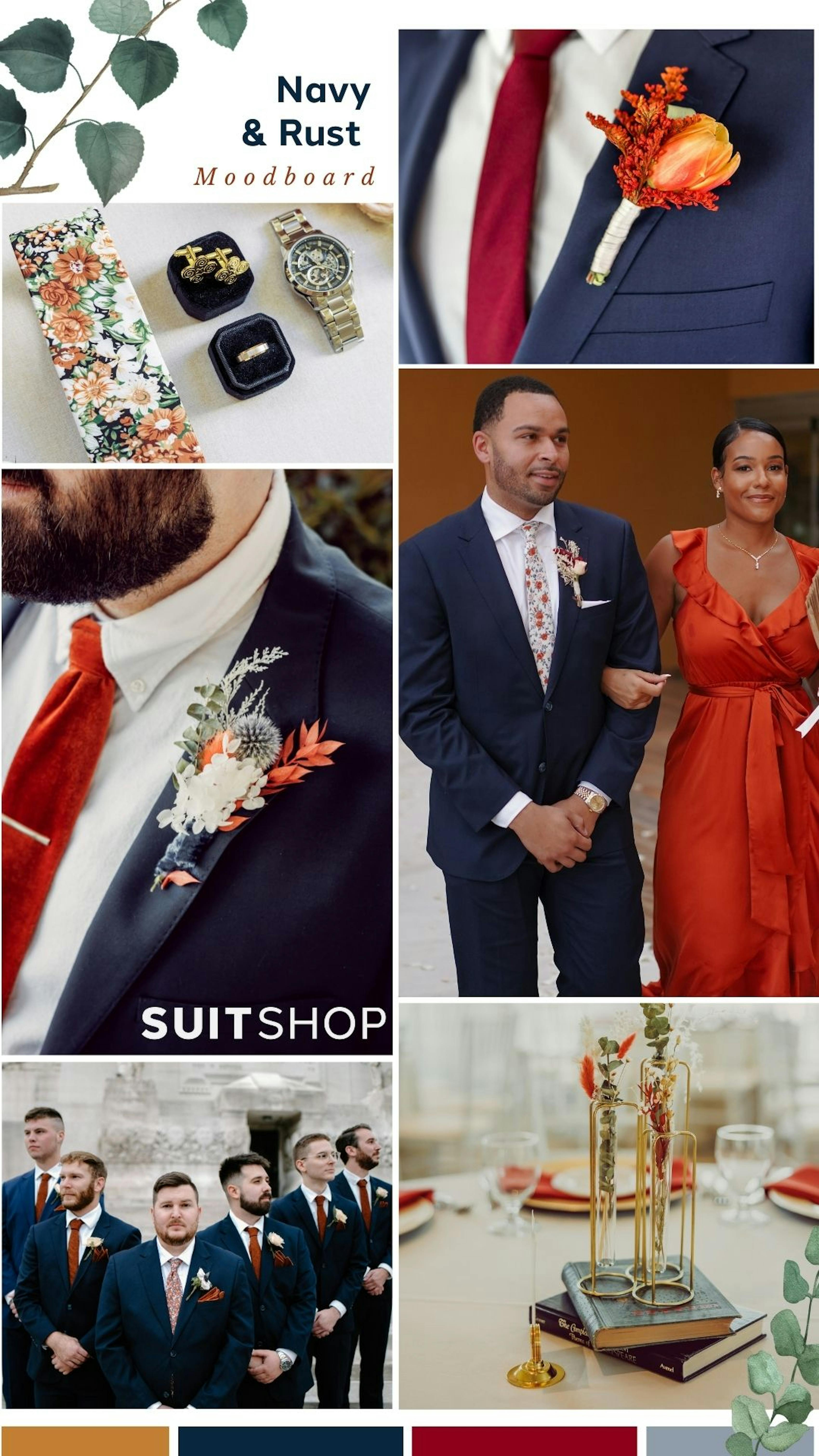 navy blue and rust orange wedding color palette