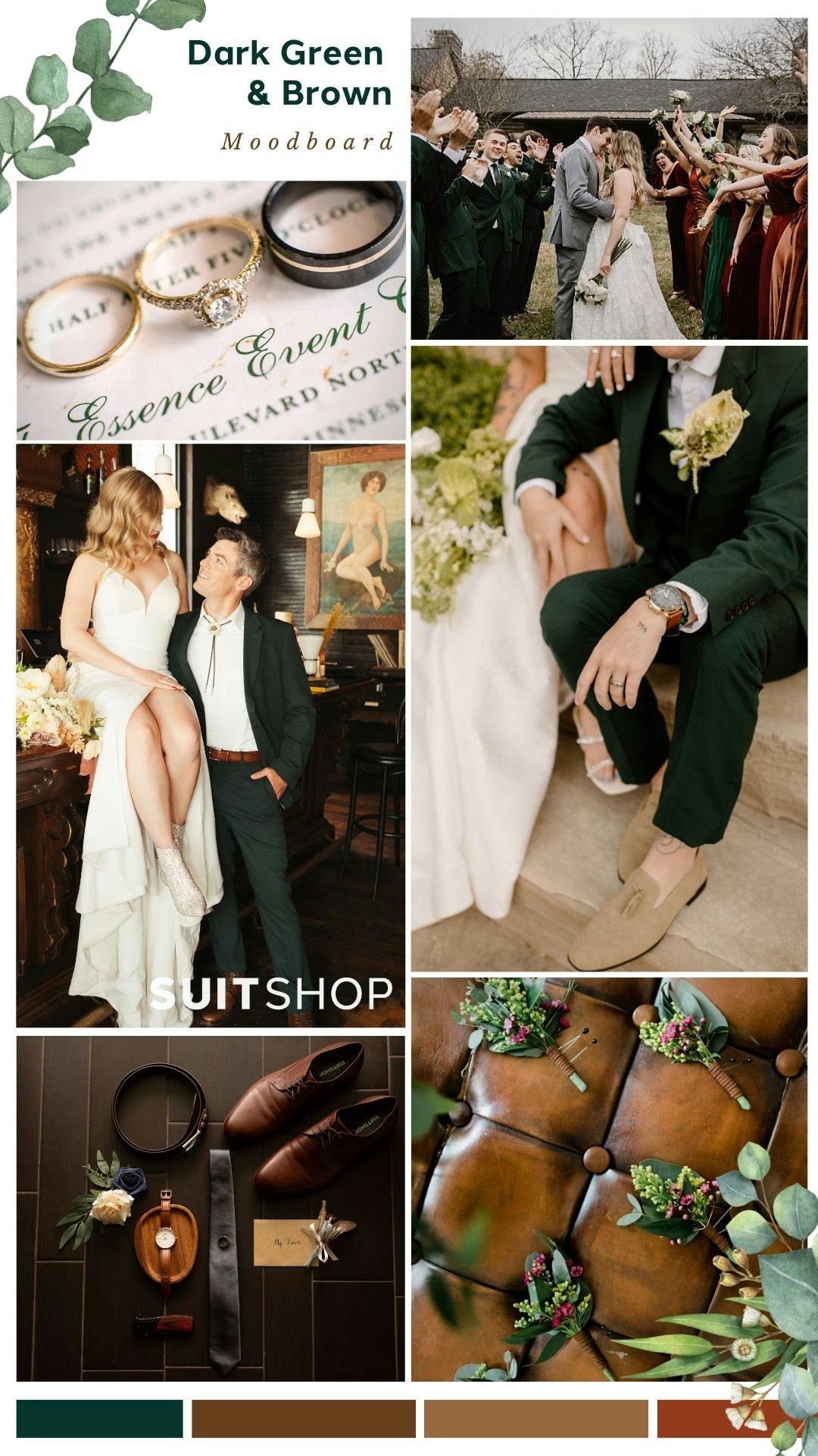 rustic hunter green and dark brown winter wedding colors