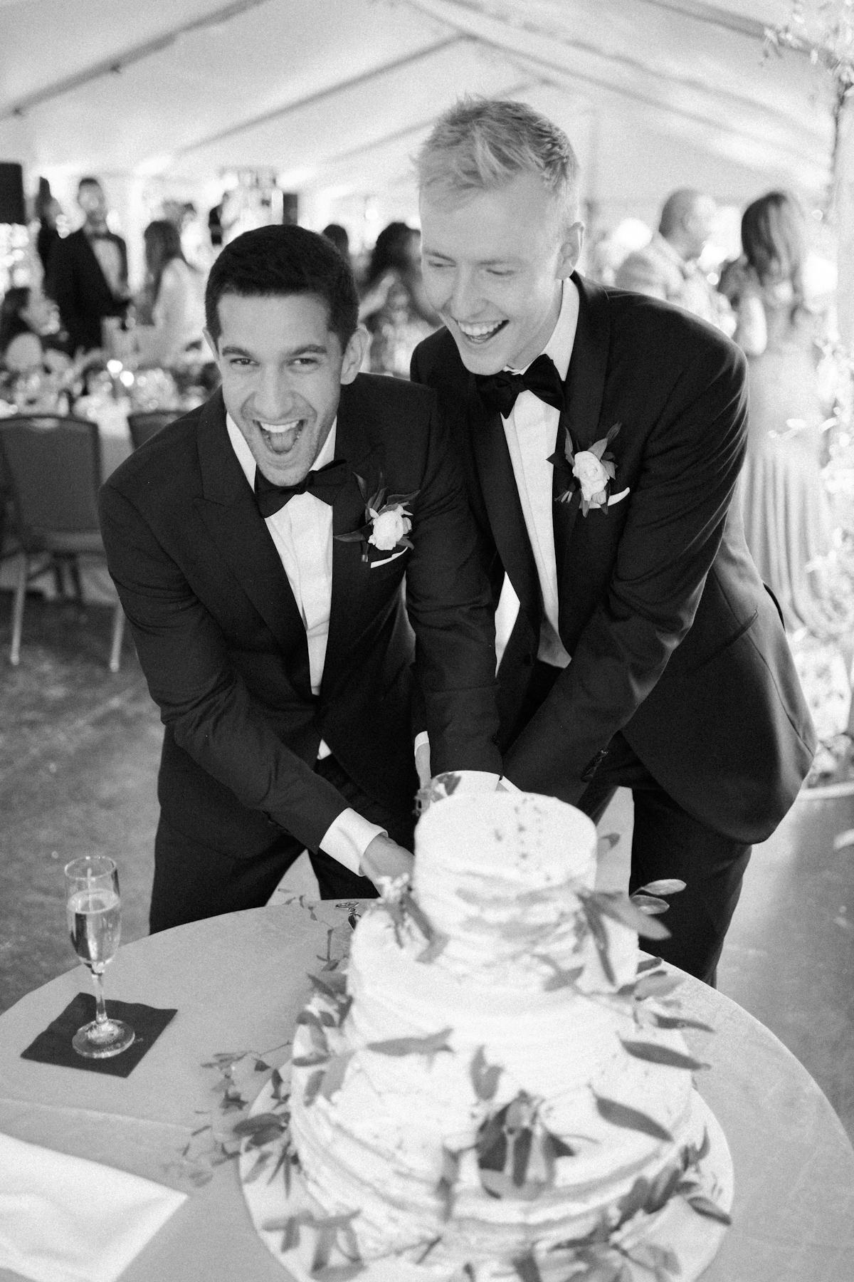 LGBTQ Pride wedding cake cutting