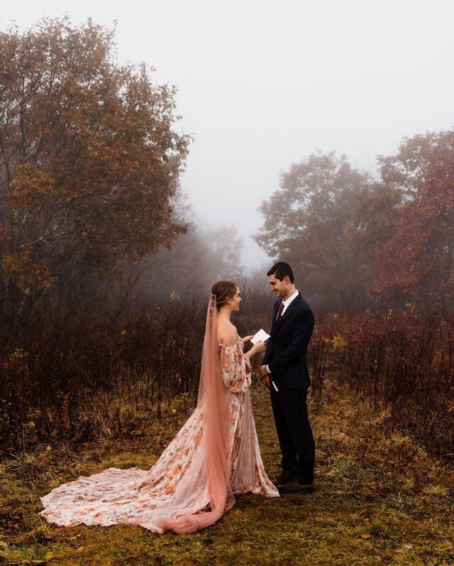 blush wedding dress elopement