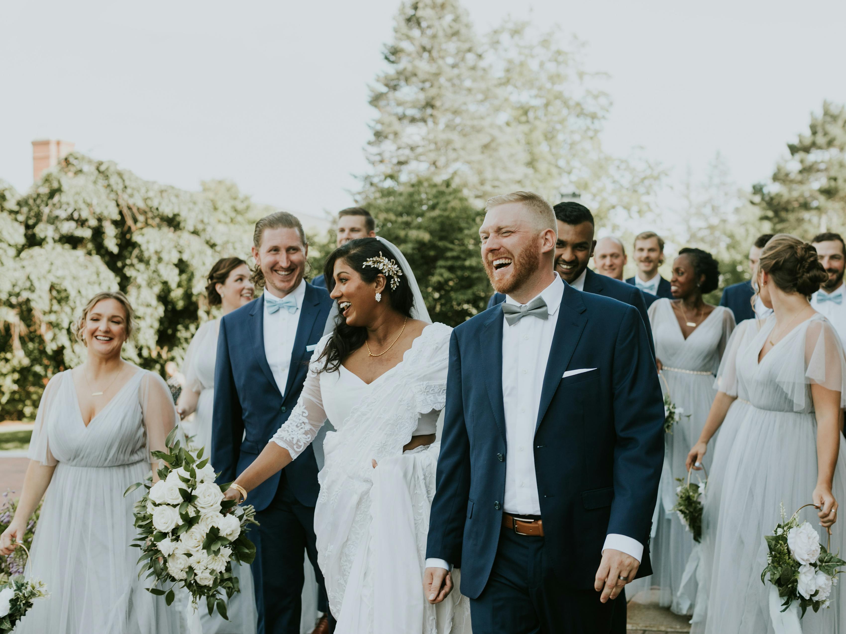 navy and silver wedding party attire ideas
