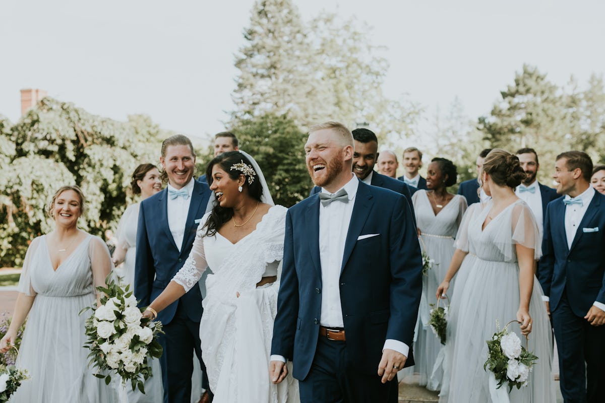 navy and silver wedding party attire ideas