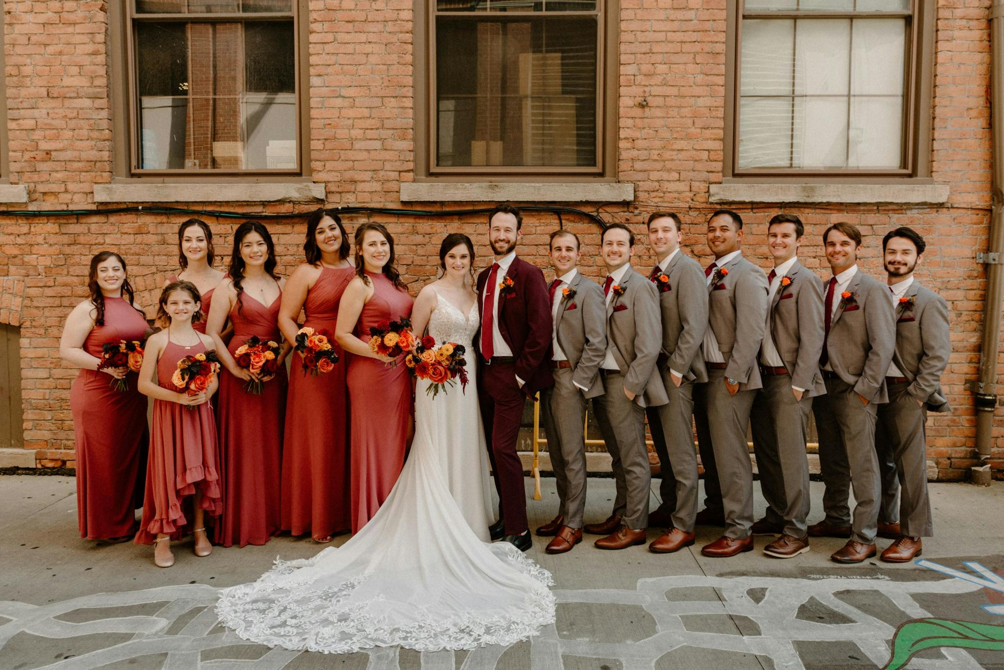 red wedding party attire