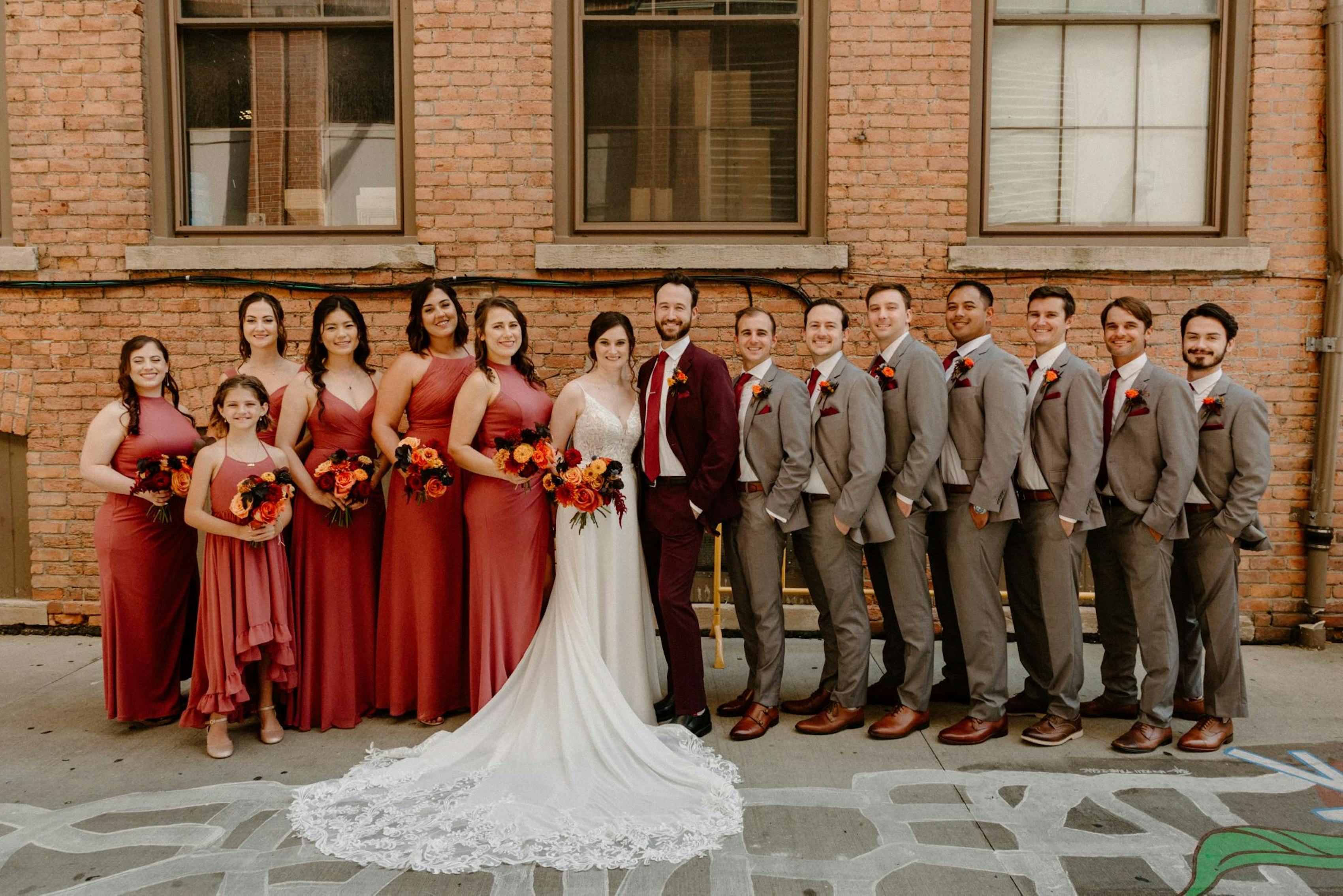 red wedding party attire