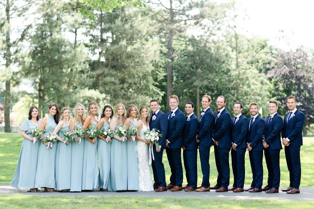 royal blue wedding suits and pale blue bridesmaids dresses