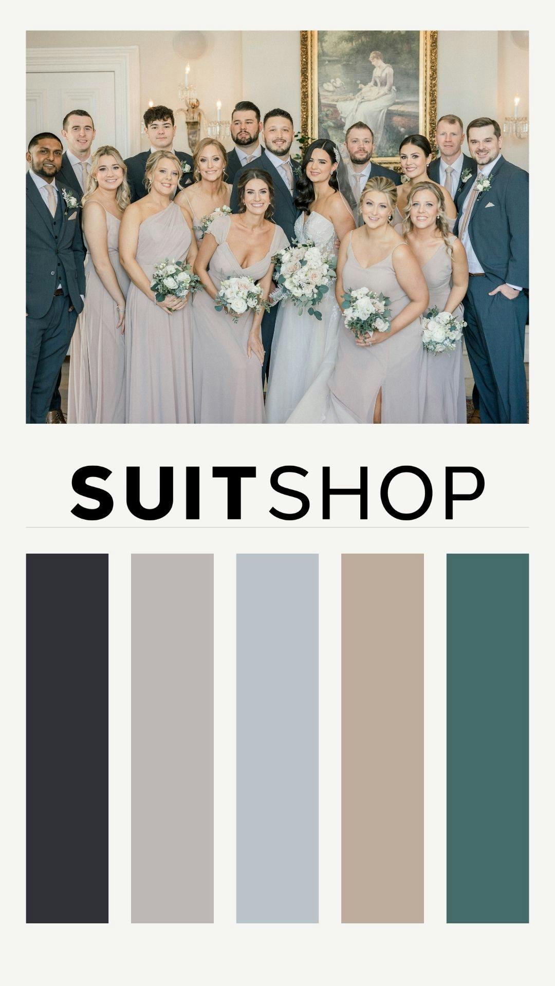 Fall 2022 neutral charcoal and silver wedding color palette idea