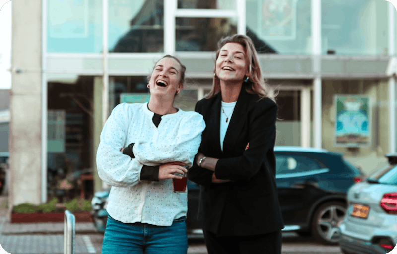 Kim and Jules laughing 