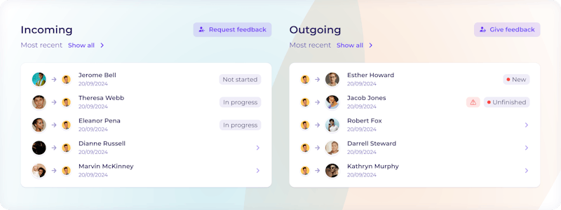 screenshot of new feedback dashboard