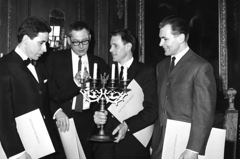 Dieter Rams, second from left, stands with fellow designers at the 1965 Berlin Art Prize ceremony.