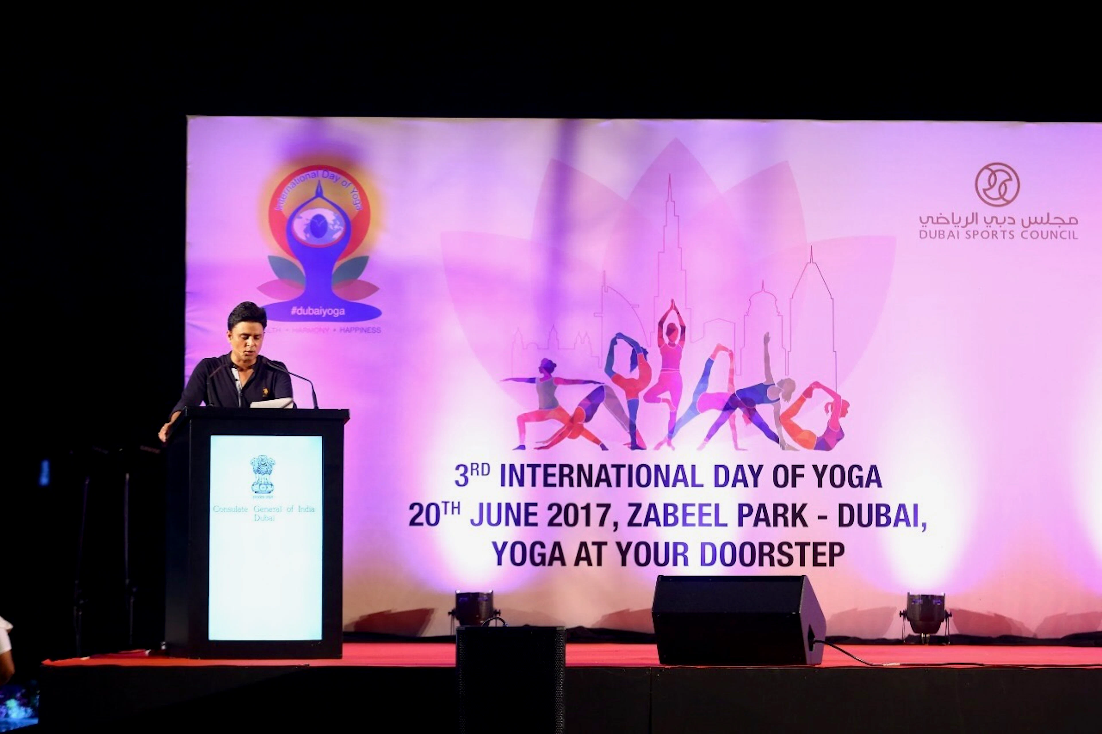 Sundeep Kochar hosting World Yoga Day in Dubai under Consulate of India