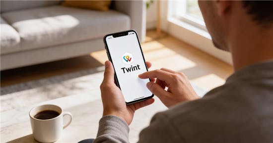Person using the TWINT app on a smartphone.