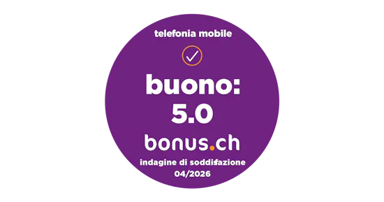 Sigillo bonus.ch: Soddisfazione dei clienti telefonia mobile – buono: 5.0, 04/2026