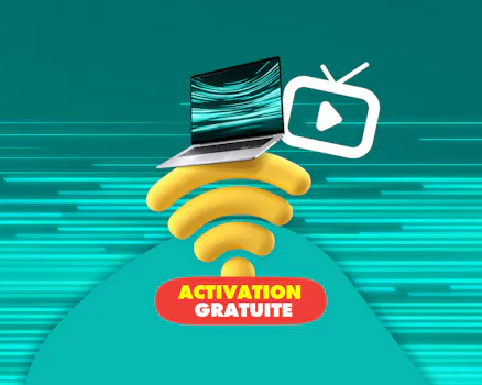 Illustration d’un ordinateur portable avec un symbole Wi‑Fi et un symbole TV