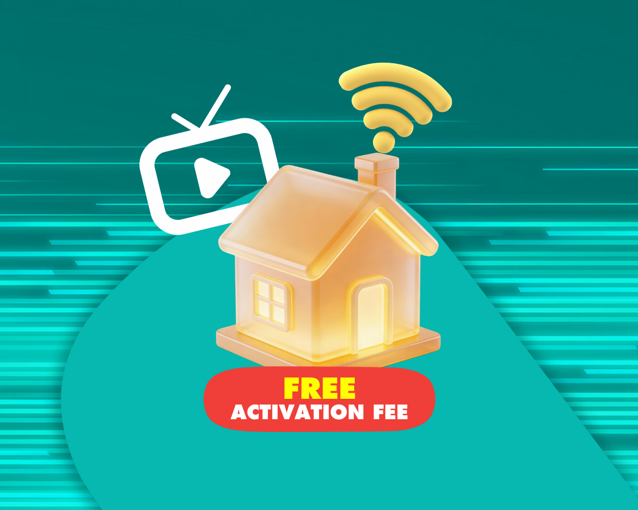 Illustration of a house with TV and Wi-Fi symbol