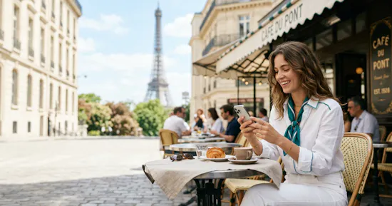 Voyageur utilisant le roaming yallo en Europe avec son smartphone