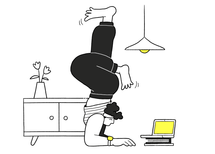 Illustration of a person doing yoga while looking at their laptop