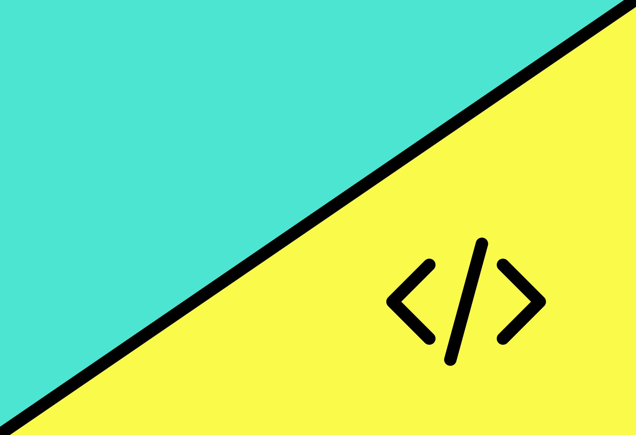 Yellow and turquoise blocks of colour with html tags in the corner