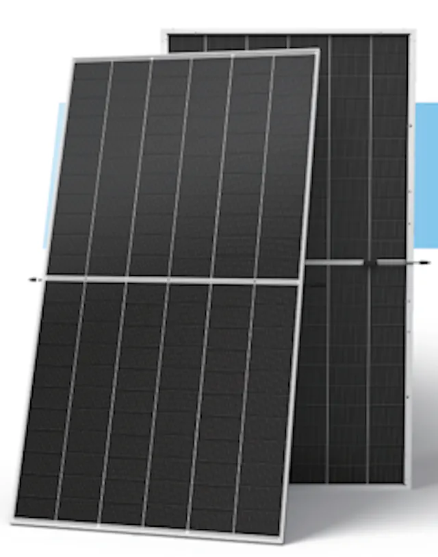 two black solar panels against a white and blue background